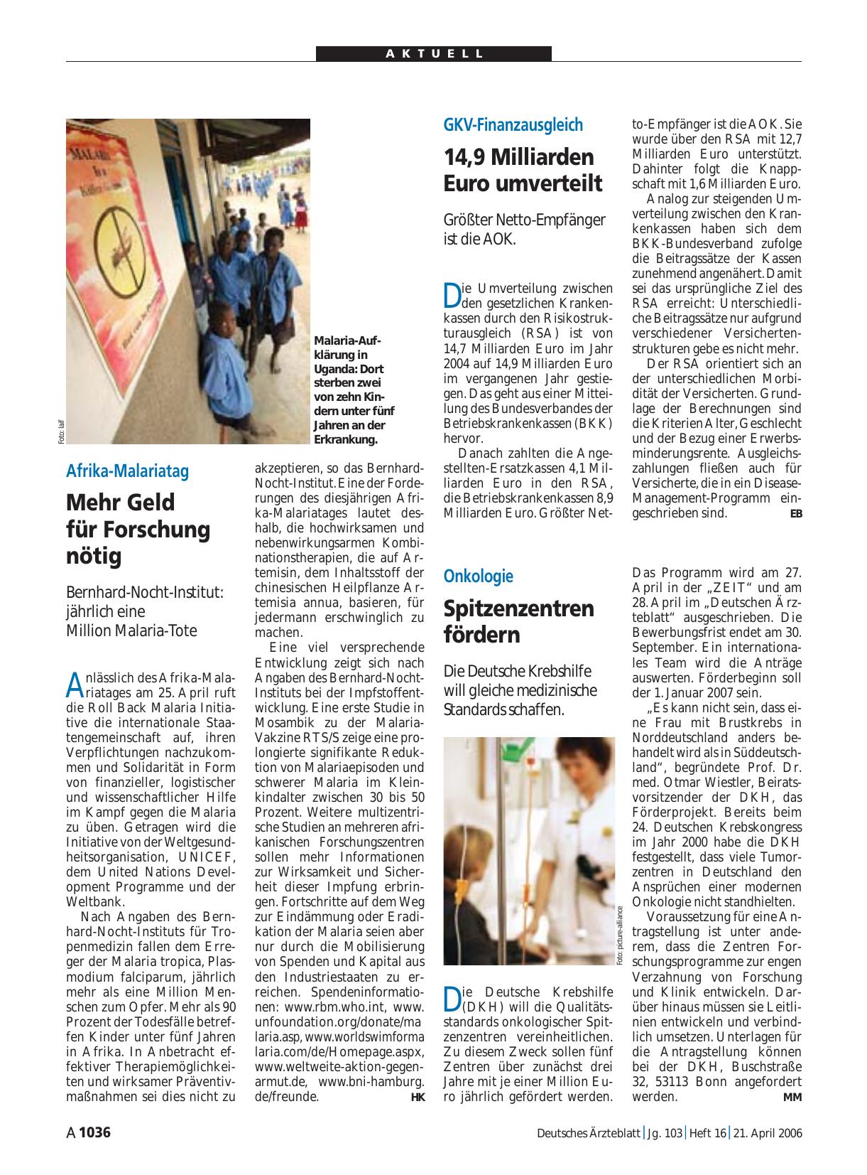Vorschauseite 1: Onkologie: Spitzenzentren fördern