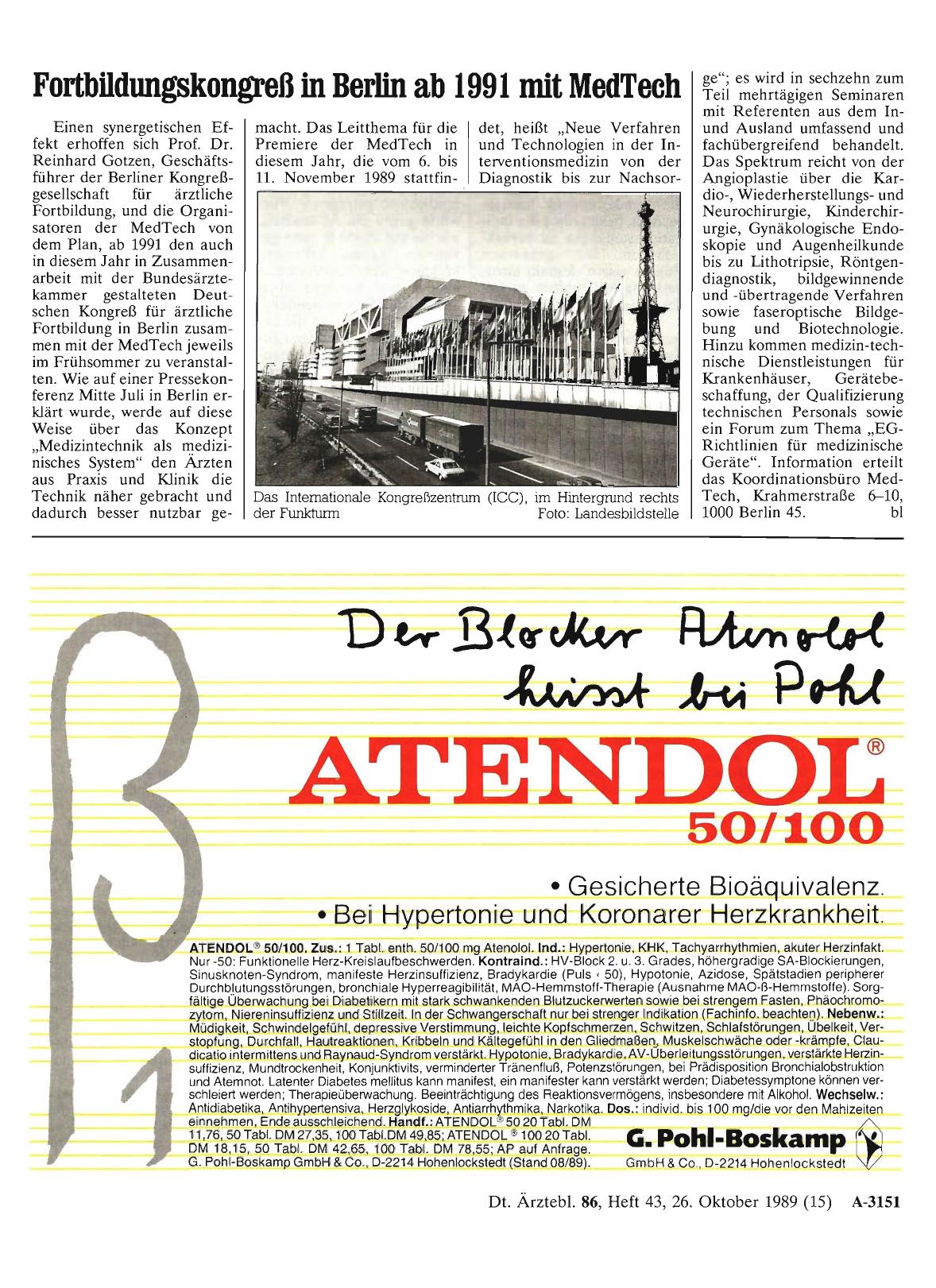 Vorschauseite 1: Fortbildungskongreß in Berlin ab 1991 mit MedTech