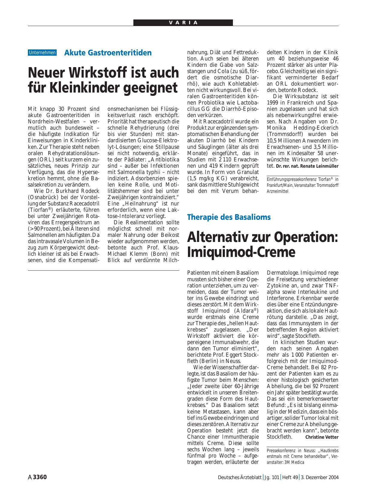 Vorschauseite 1: Therapie des Basalioms – Alternativ zur Operation: Imiquimod-Creme