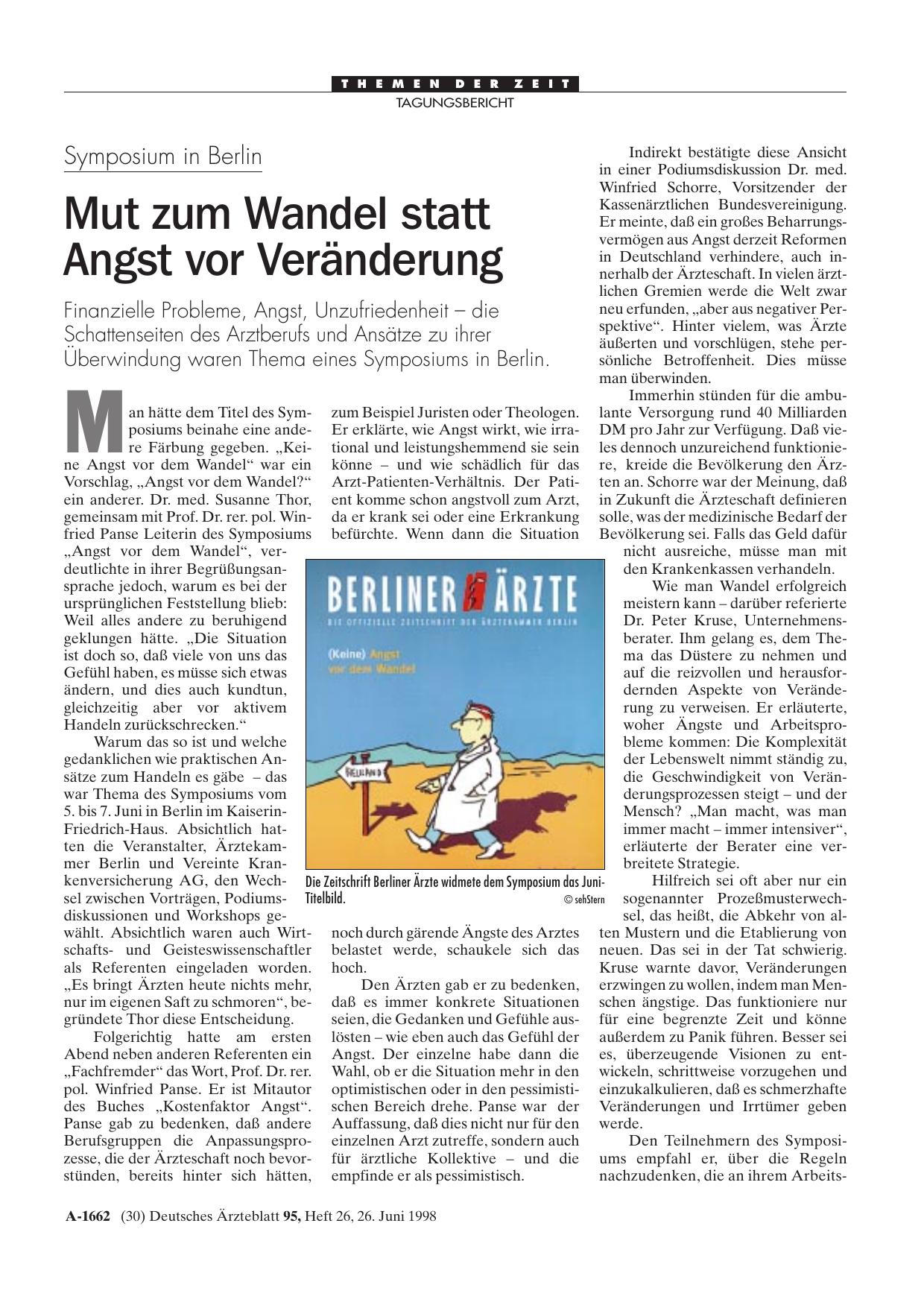 Vorschauseite 1: Symposium in Berlin: Mut zum Wandel statt Angst vor Veränderung