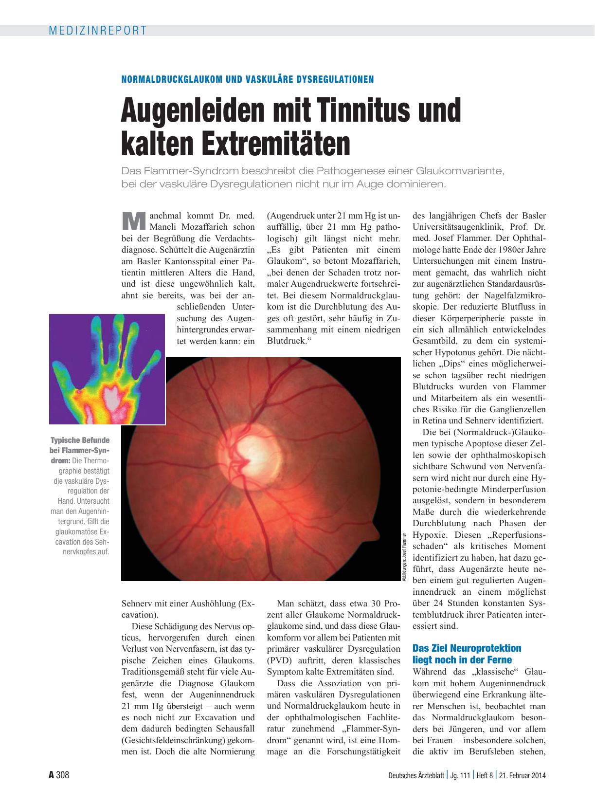 Vorschauseite 1: Normaldruckglaukom und vaskuläre Dysregulationen: Augenleiden mit Tinnitus und kalten Extremitäten
