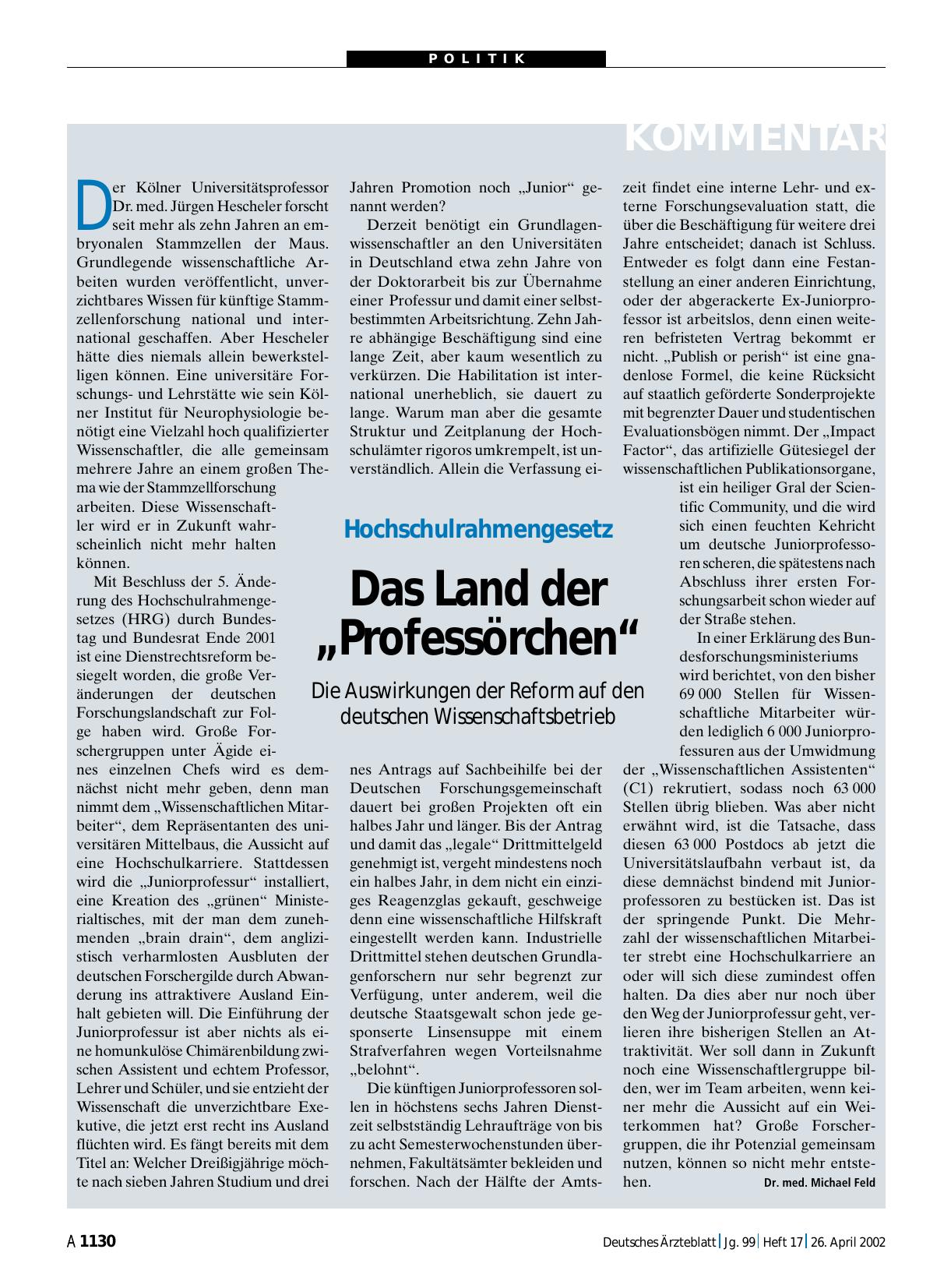 Vorschauseite 1: Hochschulrahmengesetz: Das Land der „Professörchen“
