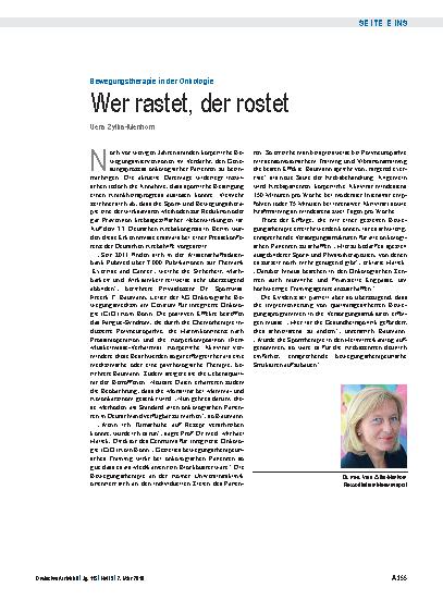 Vorschauseite 1: Bewegungstherapie in der Onkologie: Wer rastet, der rostet