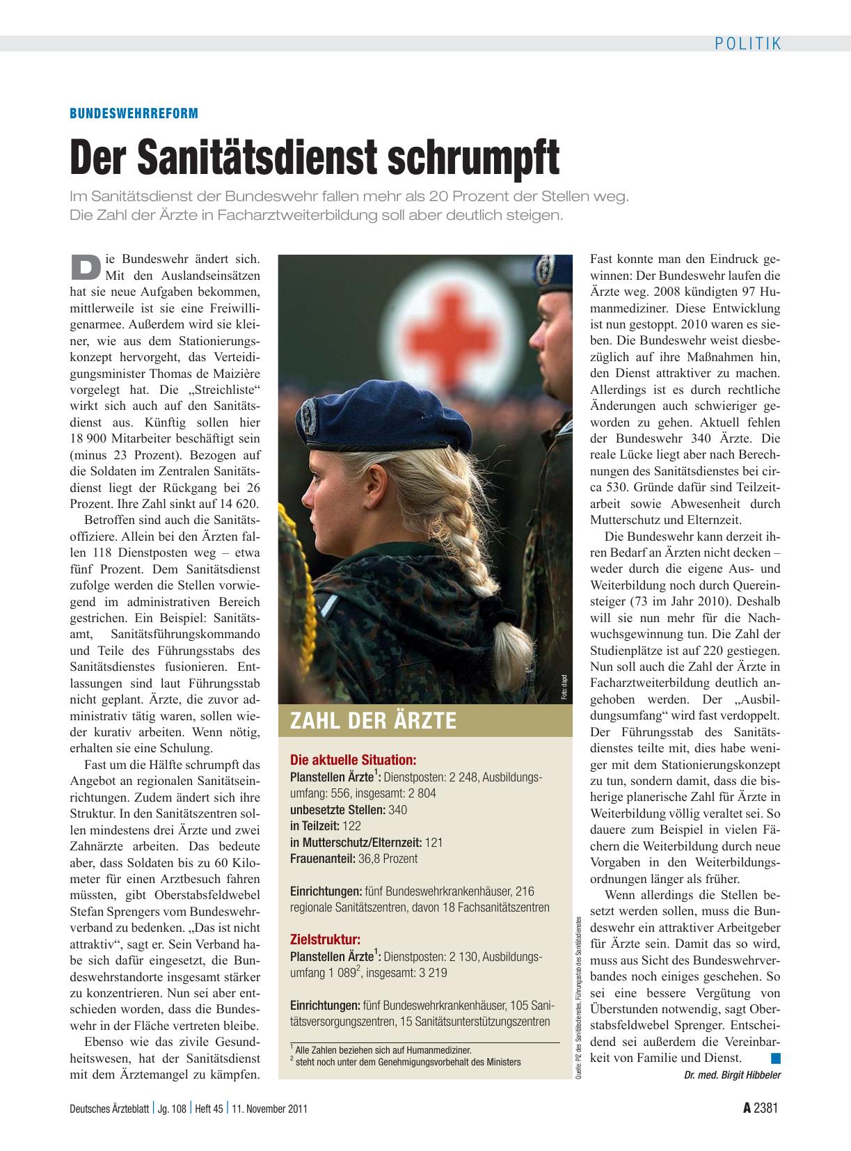 Vorschauseite 1: Bundeswehrreform: Der Sanitätsdienst schrumpft