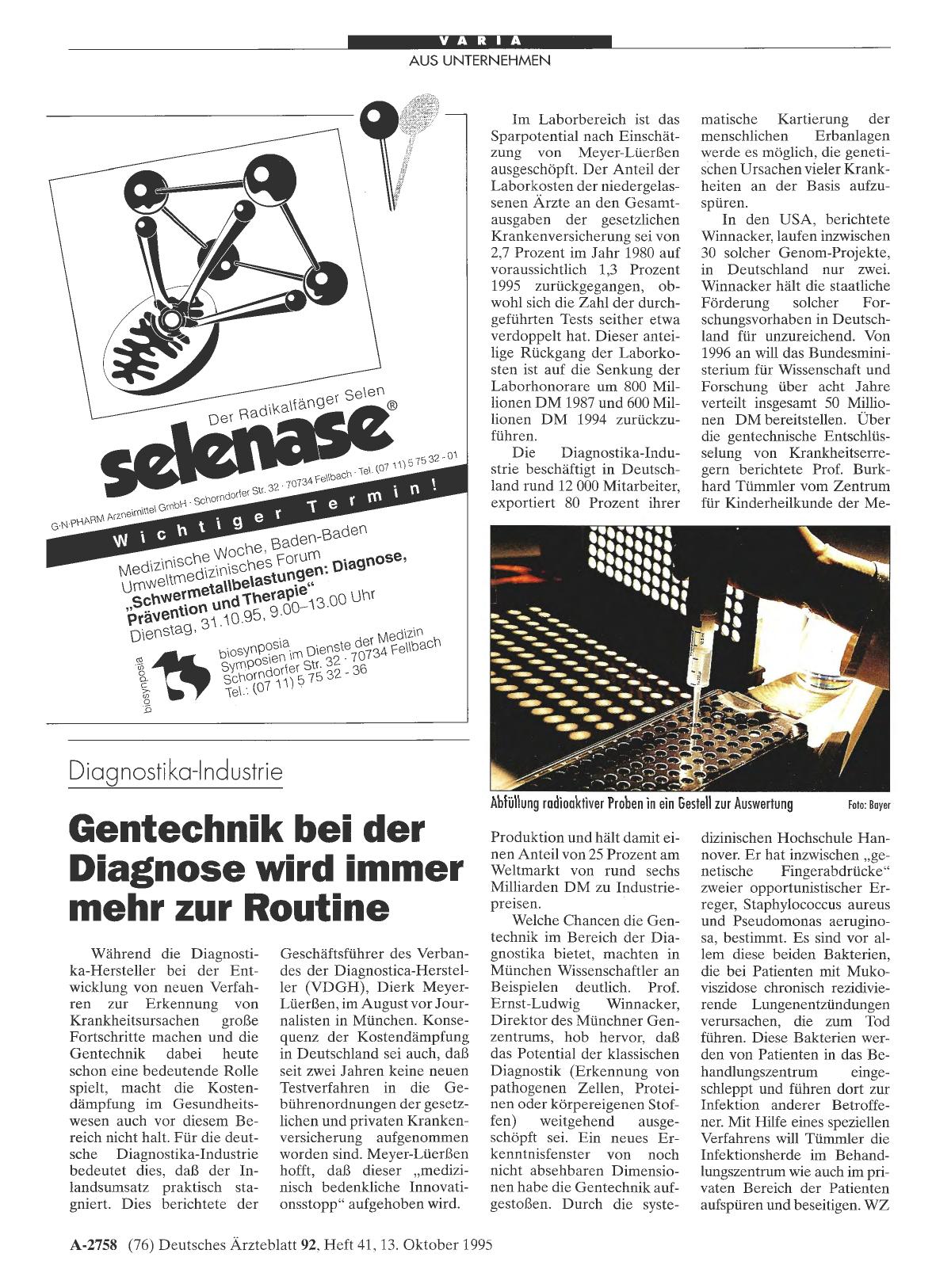 Vorschauseite 1: Diagnostika-Industrie: Gentechnik bei der Diagnose wird immer mehr zur Routine
