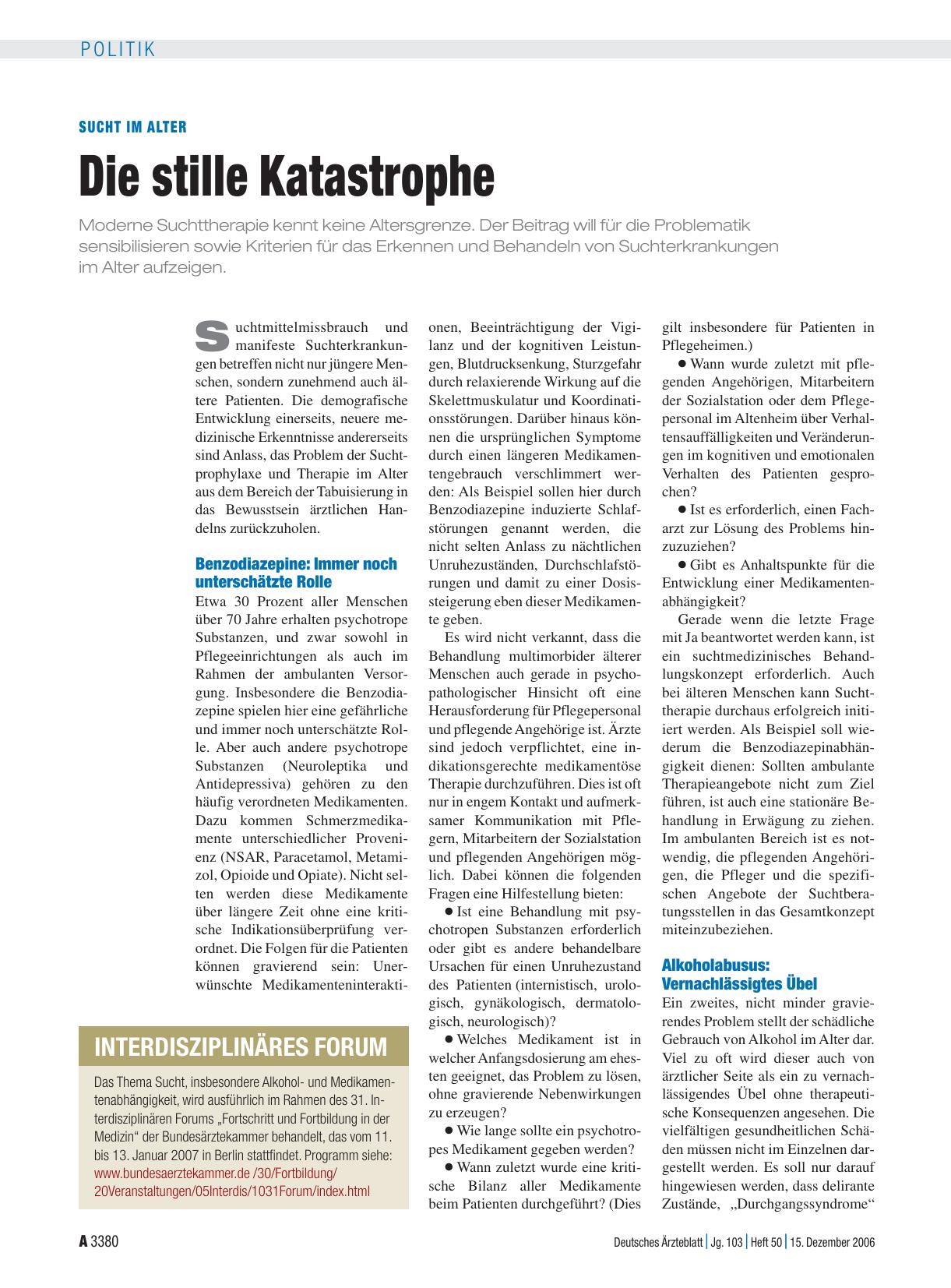 Vorschauseite 1: Sucht im Alter: Die stille Katastrophe