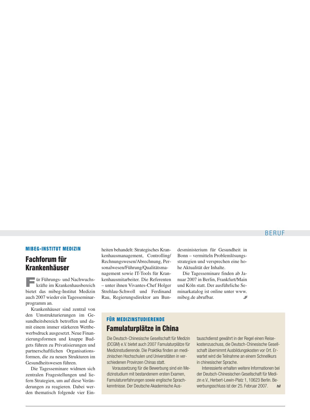Vorschauseite 1: mibeg-institut medizin: Fachforum für Krankenhäuser