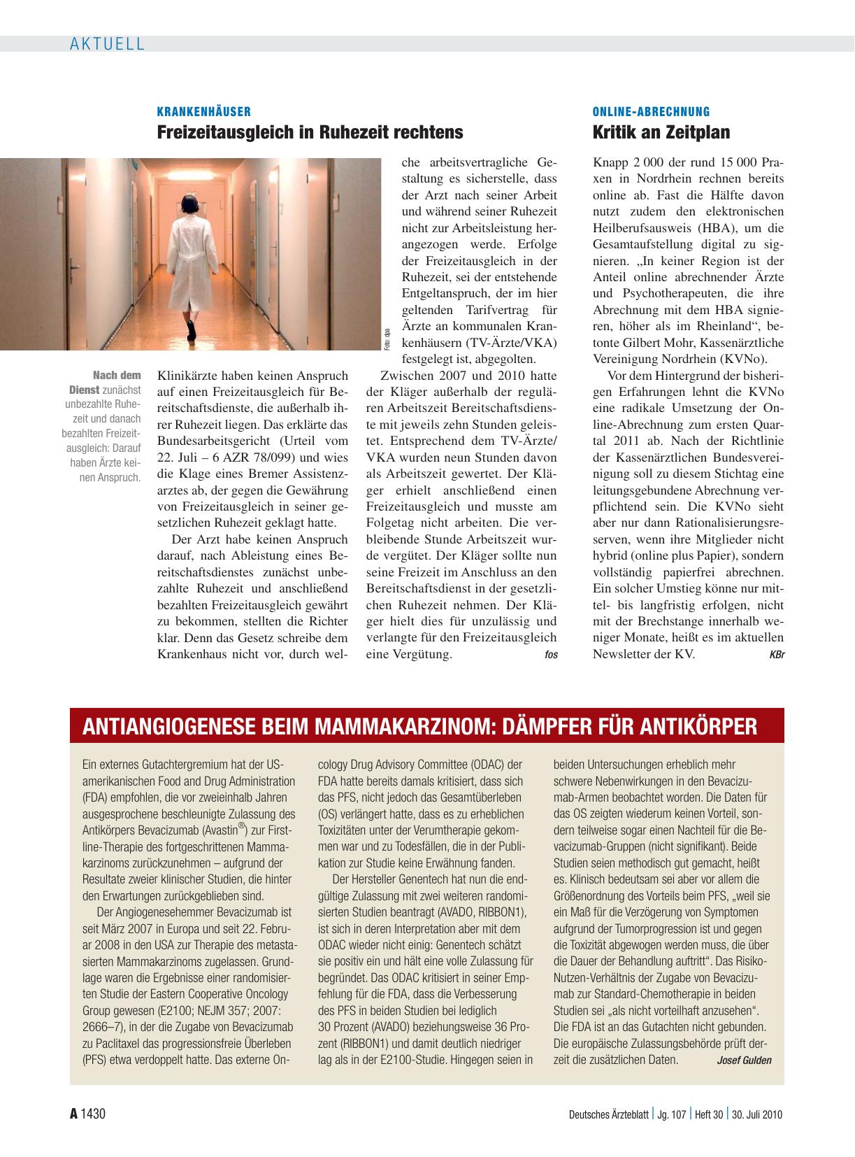 Vorschauseite 1: Antiangiogenese beim Mammakarzinom: Dämpfer für Antikörper