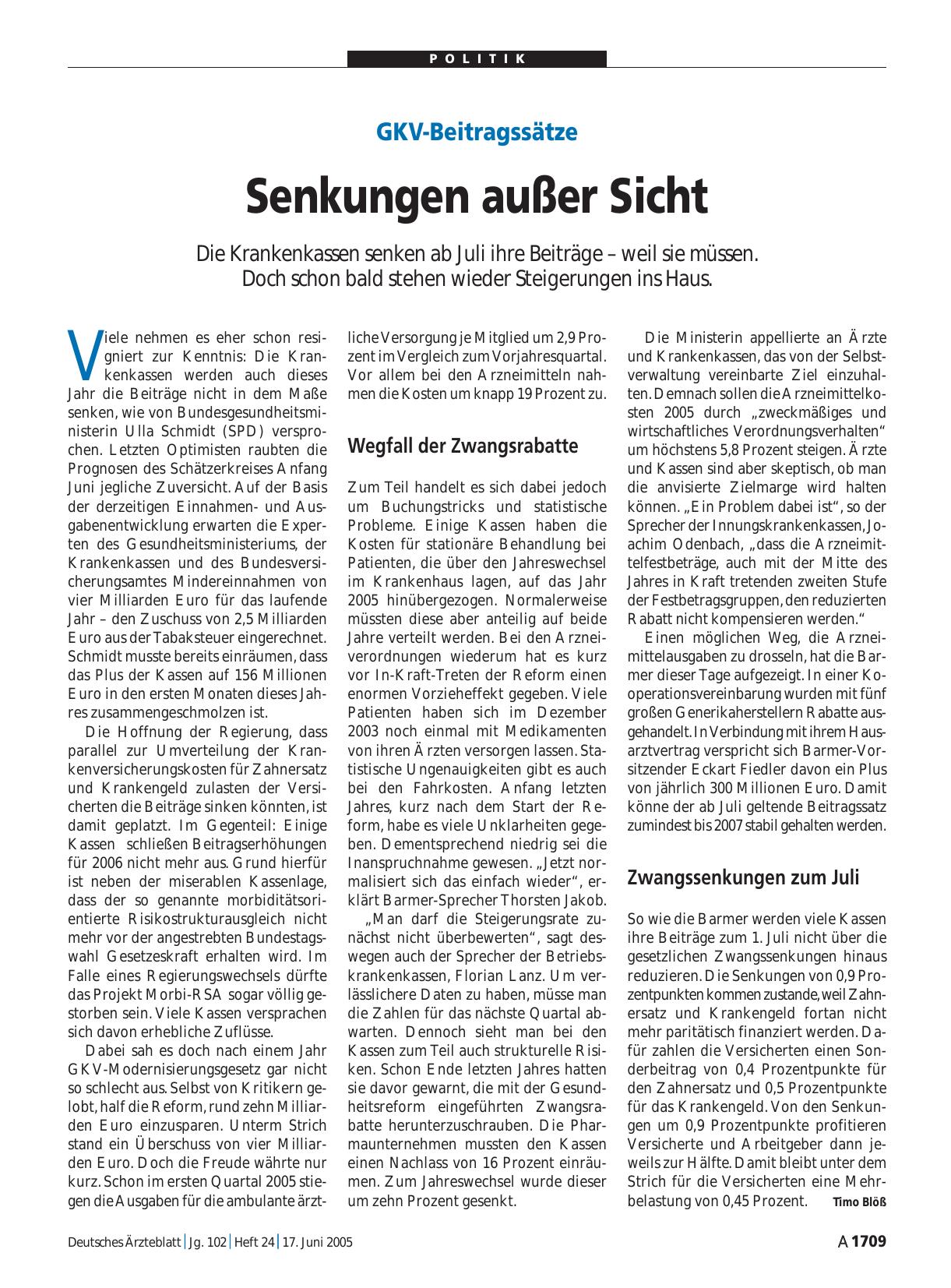 Vorschauseite 1: GKV-Beitragssätze: Senkungen außer Sicht