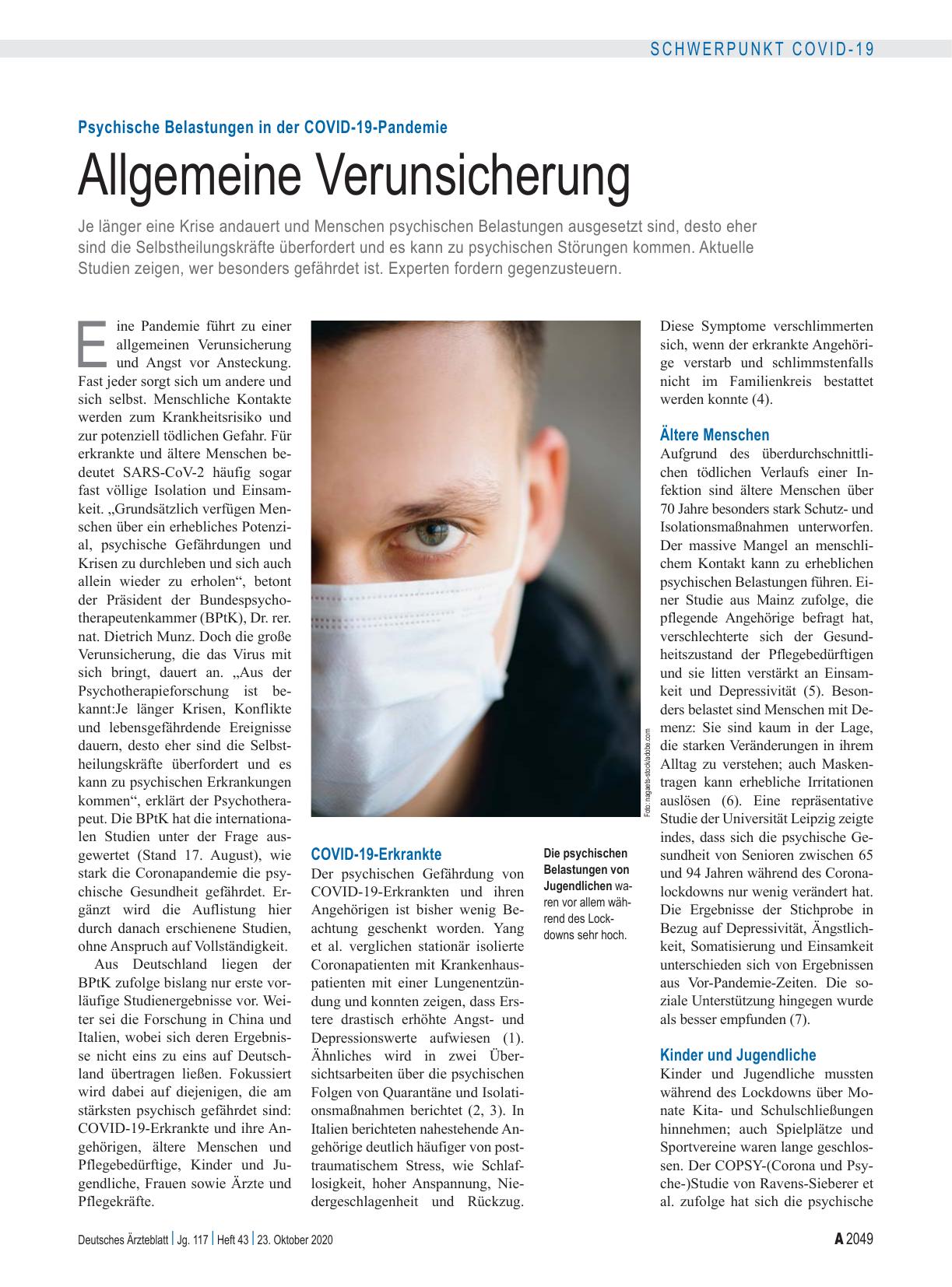 Vorschauseite 1: Psychische Belastungen in der COVID-19-Pandemie: Allgemeine Verunsicherung