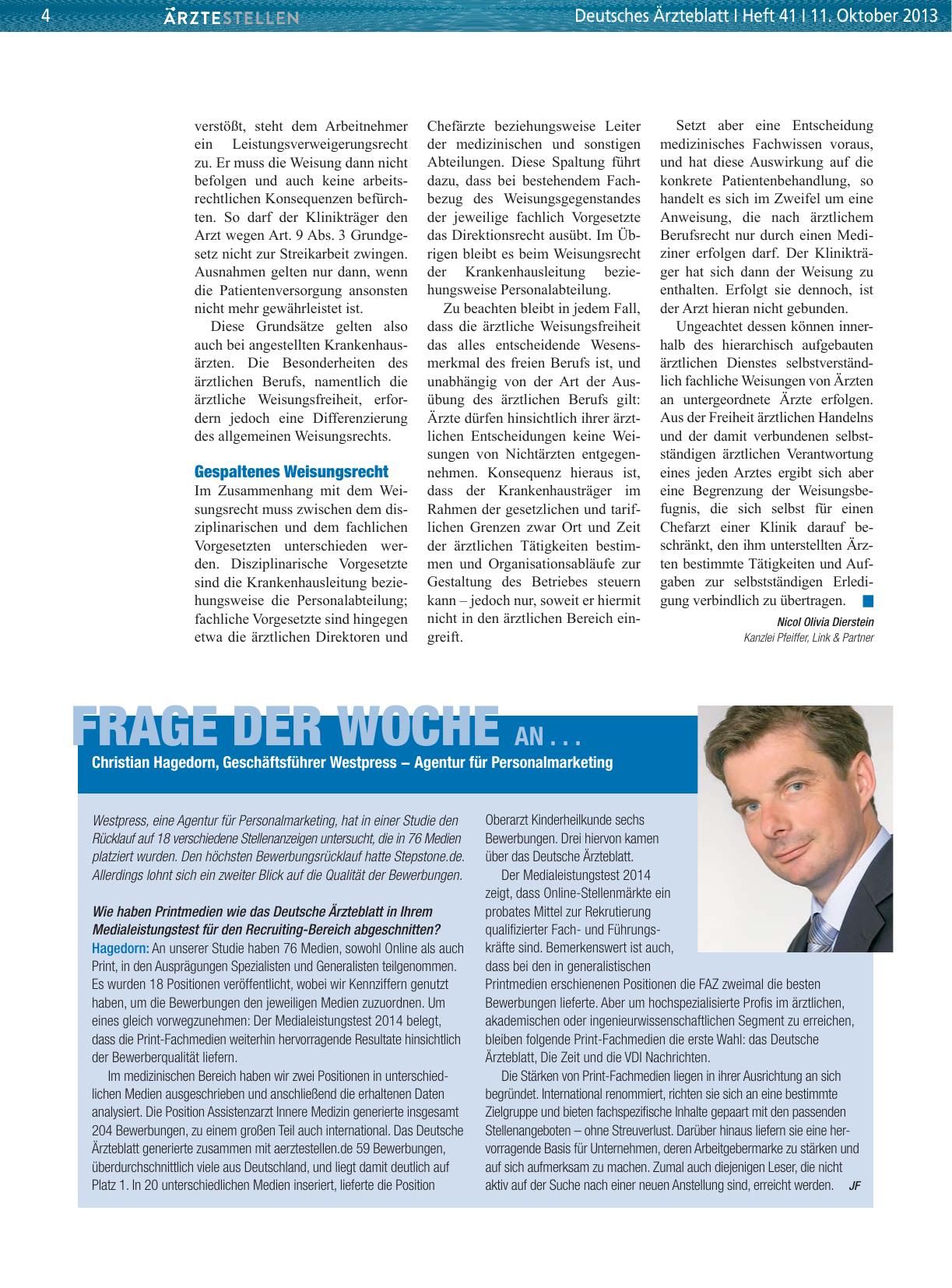 Vorschauseite 1: Frage der Woche an. .. Christian Hagedorn, Geschäftsführer Westpress - Agentur für Personalmarketing