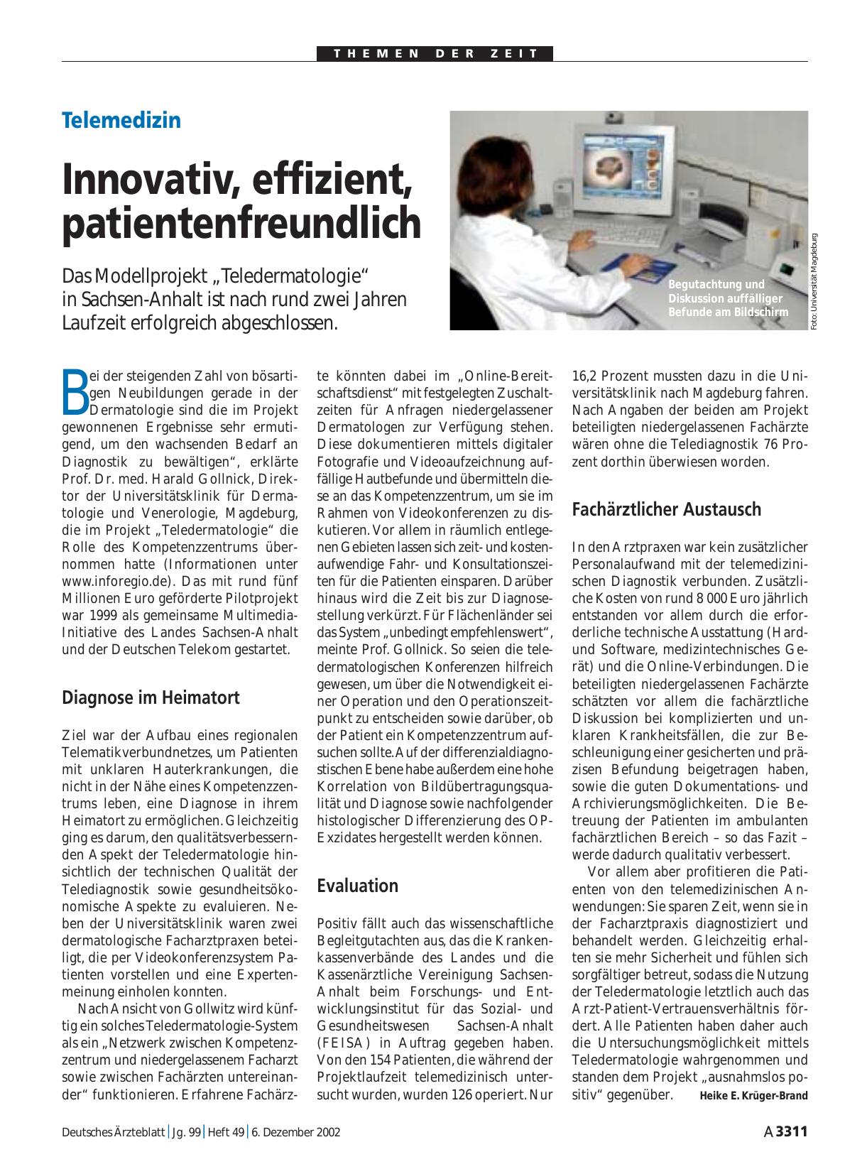 Vorschauseite 1: Telemedizin: Innovativ, effizient, patientenfreundlich