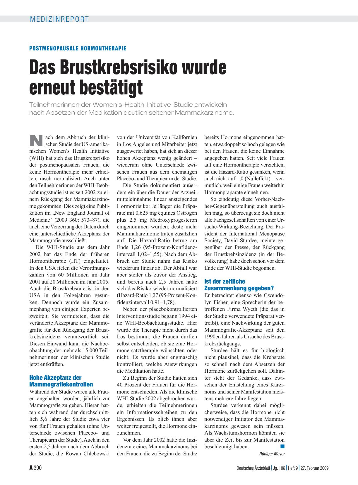 Vorschauseite 1: Postmenopausale Hormontherapie: Das Brustkrebsrisiko wurde erneut bestätigt