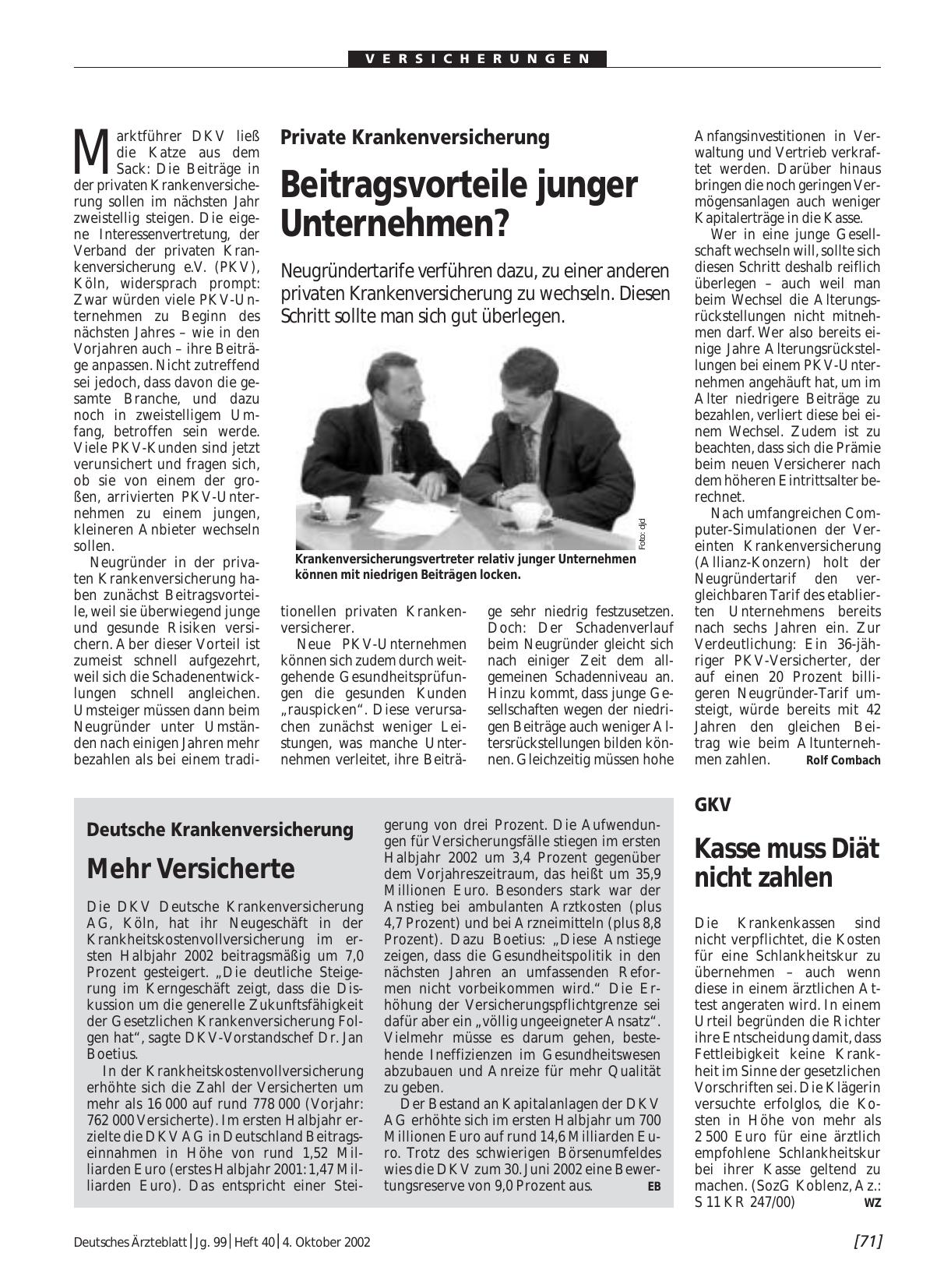 Vorschauseite 1: Deutsche Krankenversicherung: Mehr Versicherte