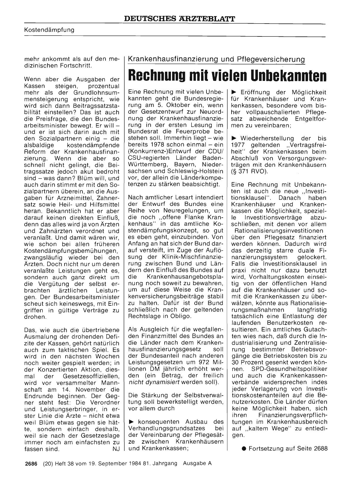 Vorschauseite 1: Krankenhausfinanzierung und Pflegeversicherung: Rechnung mit vielen Unbekannten
