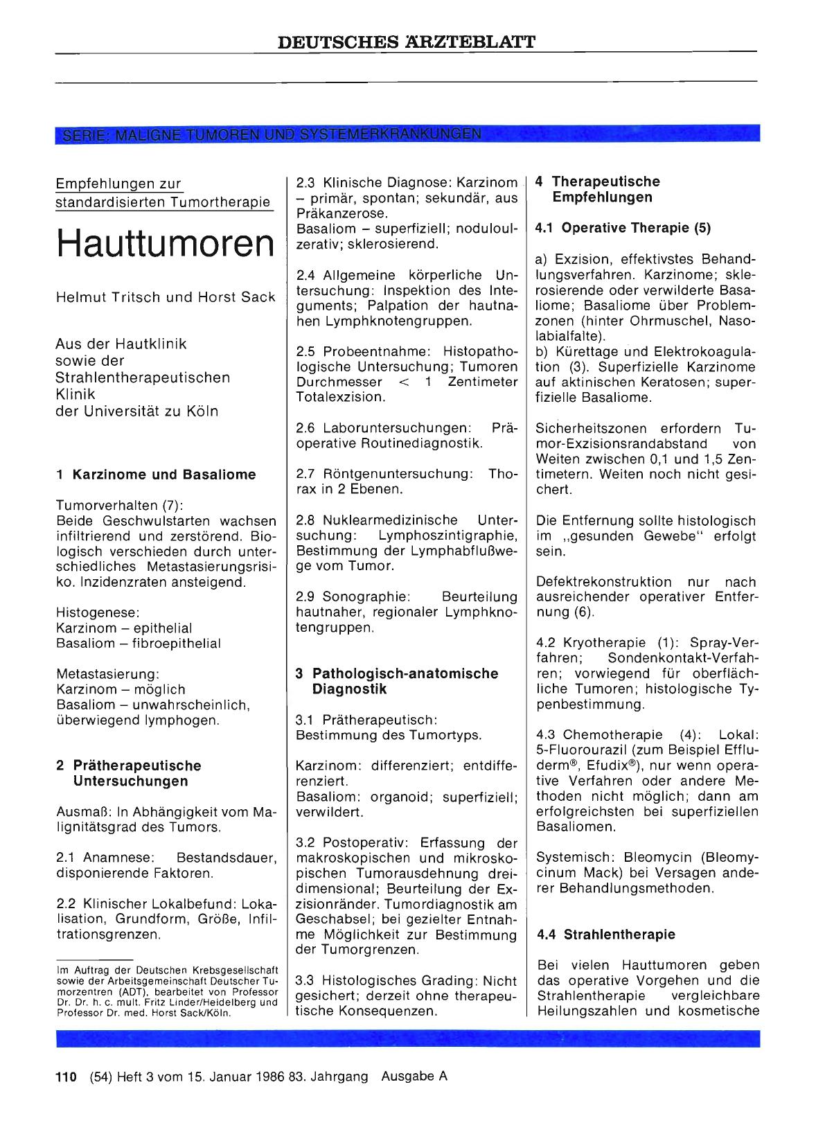 Vorschauseite 1: Empfehlungen zur standardisierten Tumortherapie: Hauttumoren