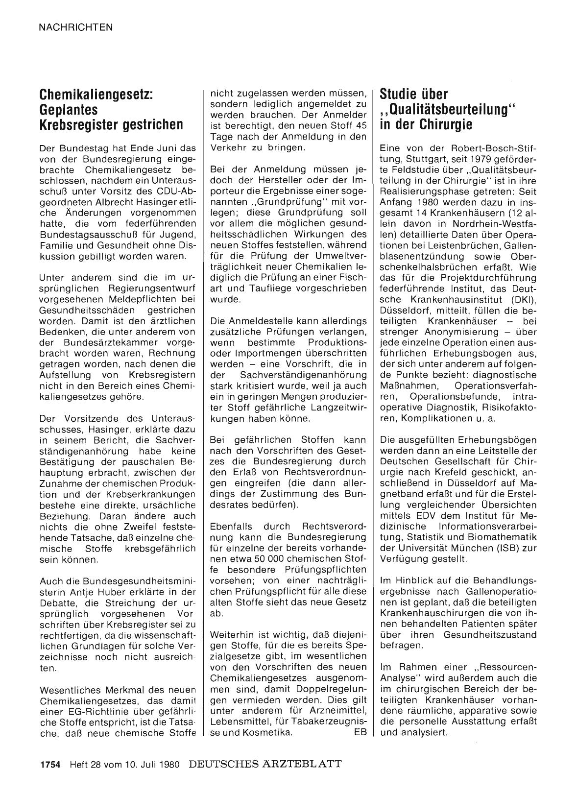 Vorschauseite 1: Chemikaliengesetz: Geplantes Krebsregister gestrichen