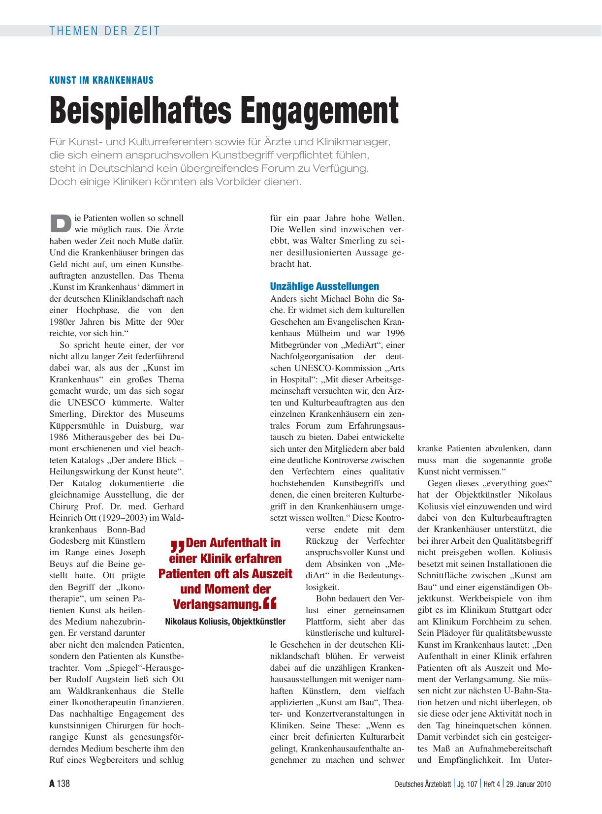 Vorschauseite 1: Kunst im Krankenhaus: Beispielhaftes Engagement