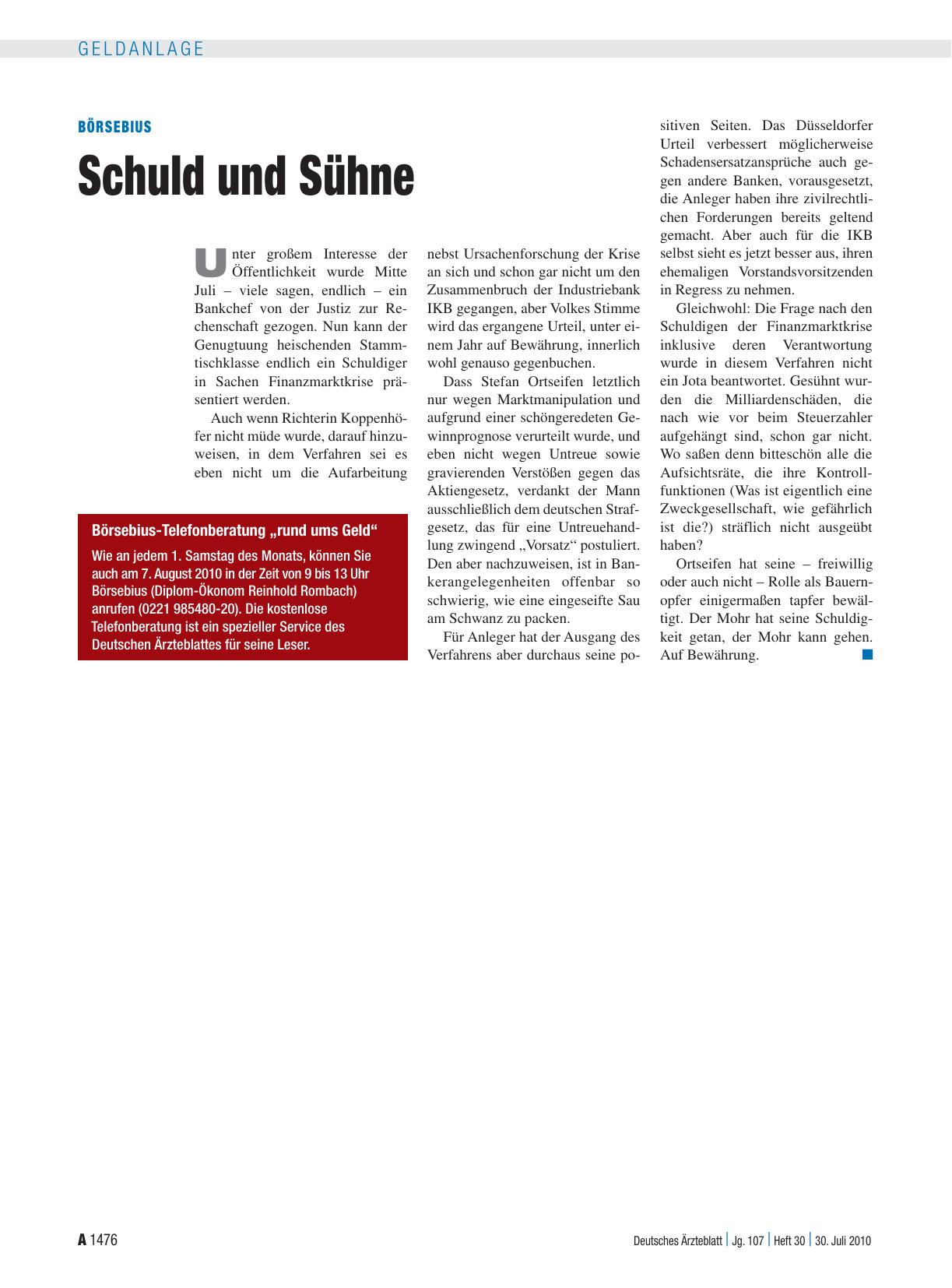 Vorschauseite 1: Börsebius: Schuld und Sühne
