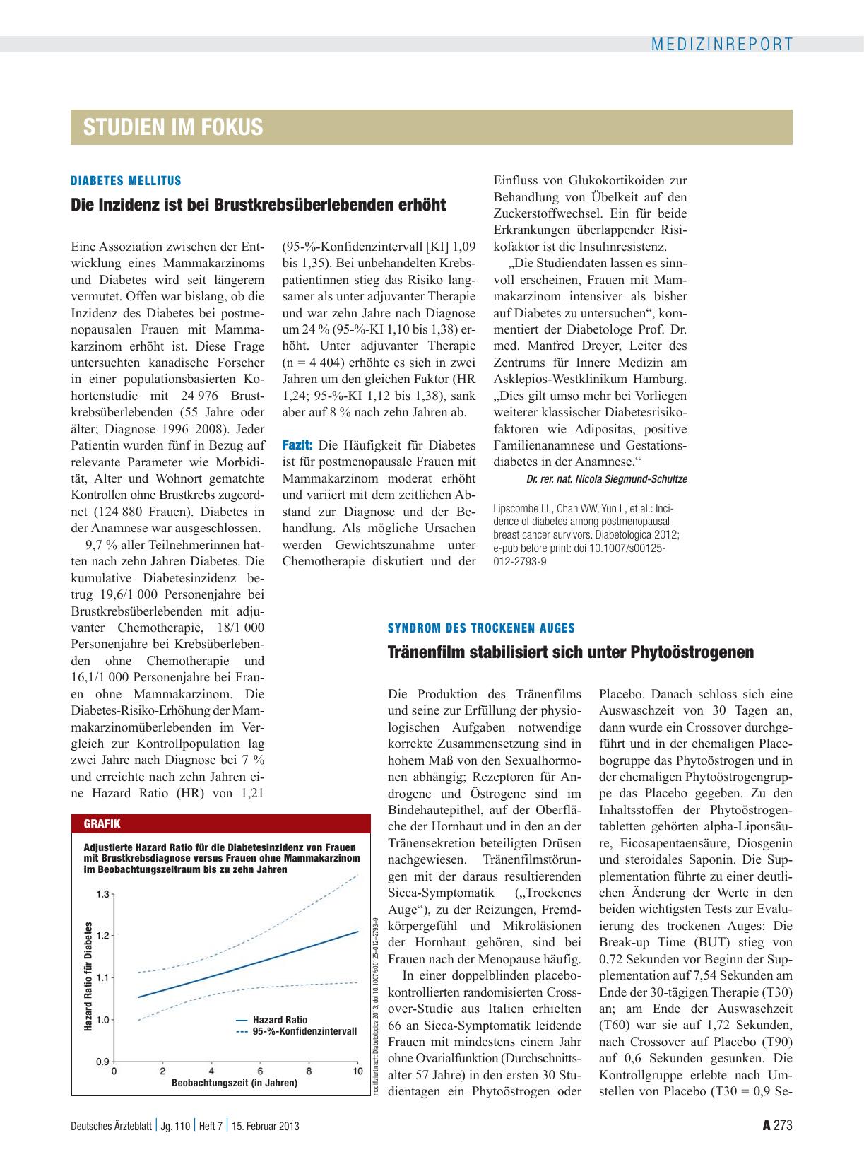 Vorschauseite 1: Diabetes mellitus: Die Inzidenz ist bei Brustkrebsüberlebenden erhöht