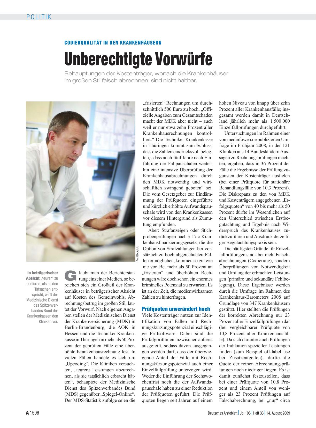 Vorschauseite 1: Codierqualität in den Krankenhäusern: Unberechtigte Vorwürfe