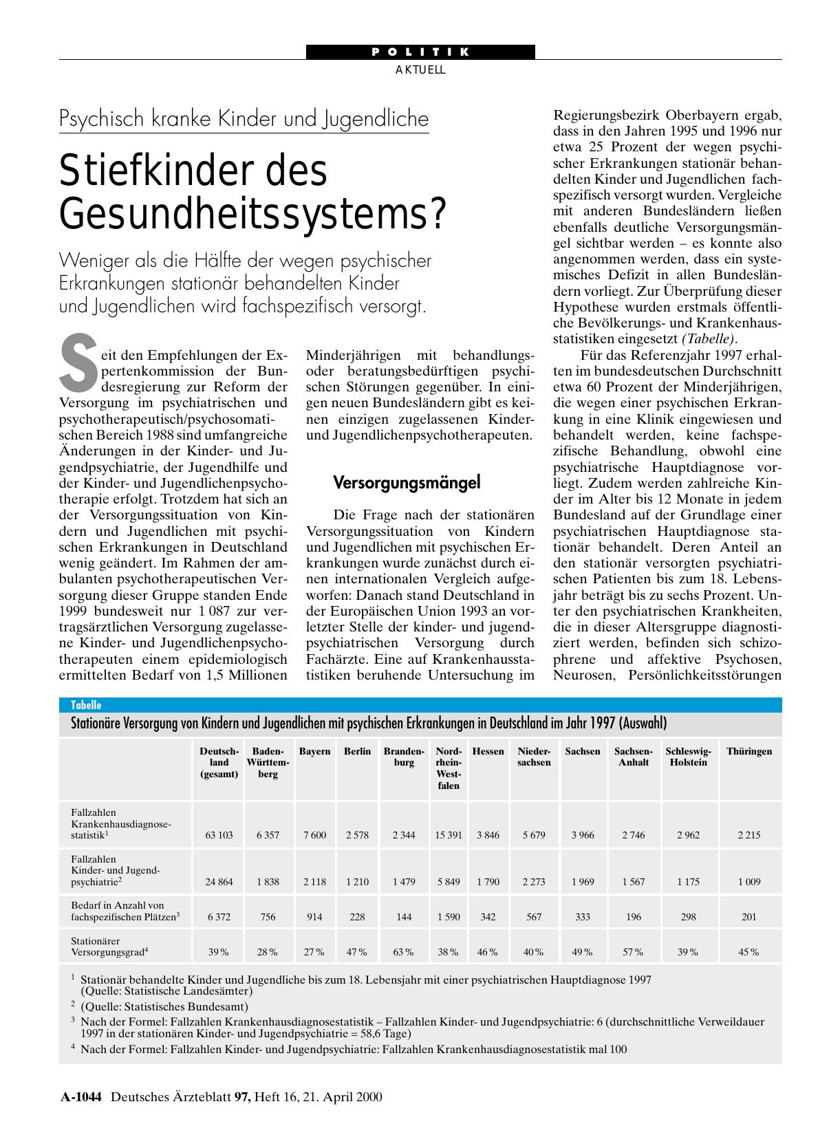 Vorschauseite 1: Psychisch kranke Kinder und Jugendliche: Stiefkinder des Gesundheitssystems?