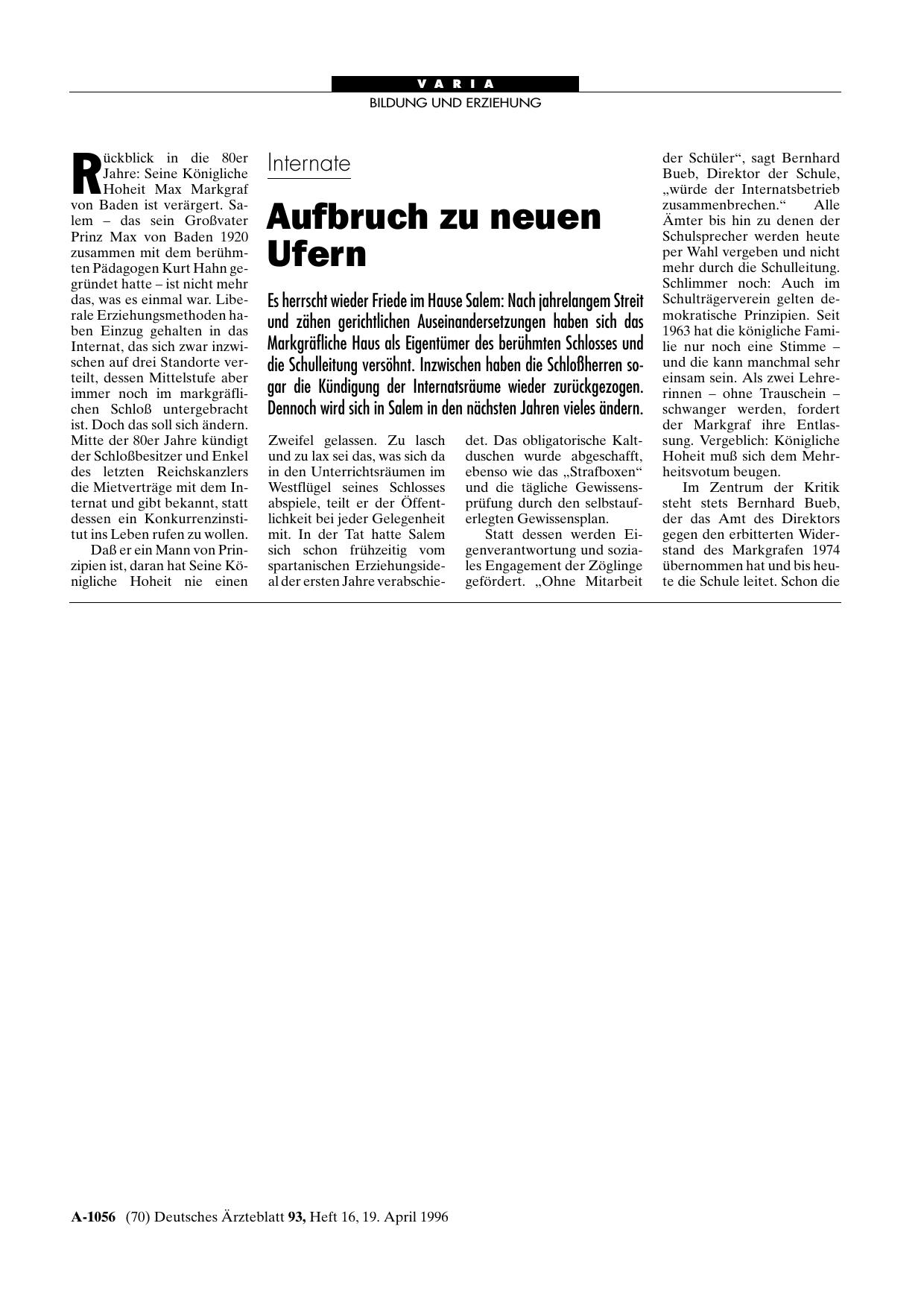 Vorschauseite 1: Internate: Aufbruch zu neuen Ufern