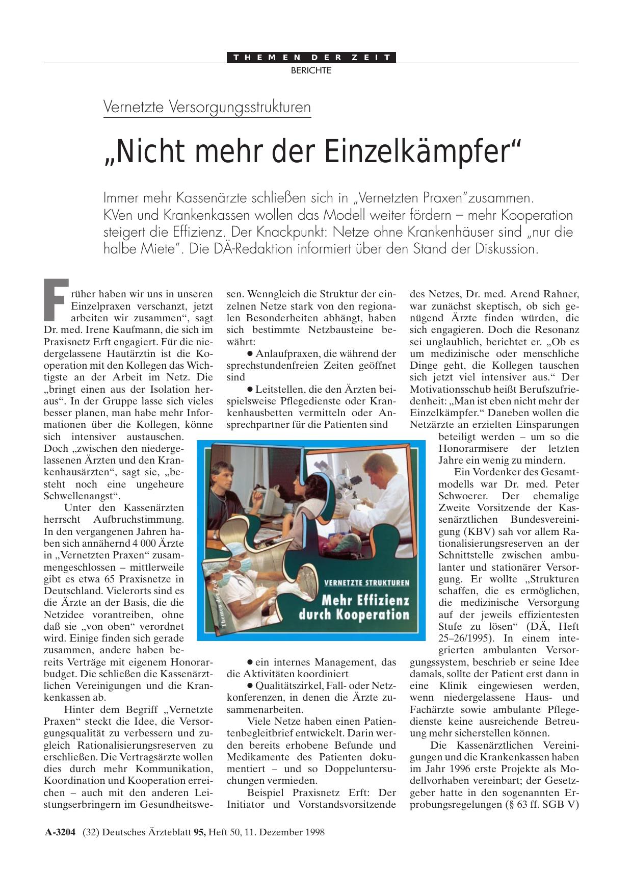Vorschauseite 1: Vernetzte Versorgungsstrukturen: „Nicht mehr der Einzelkämpfer“