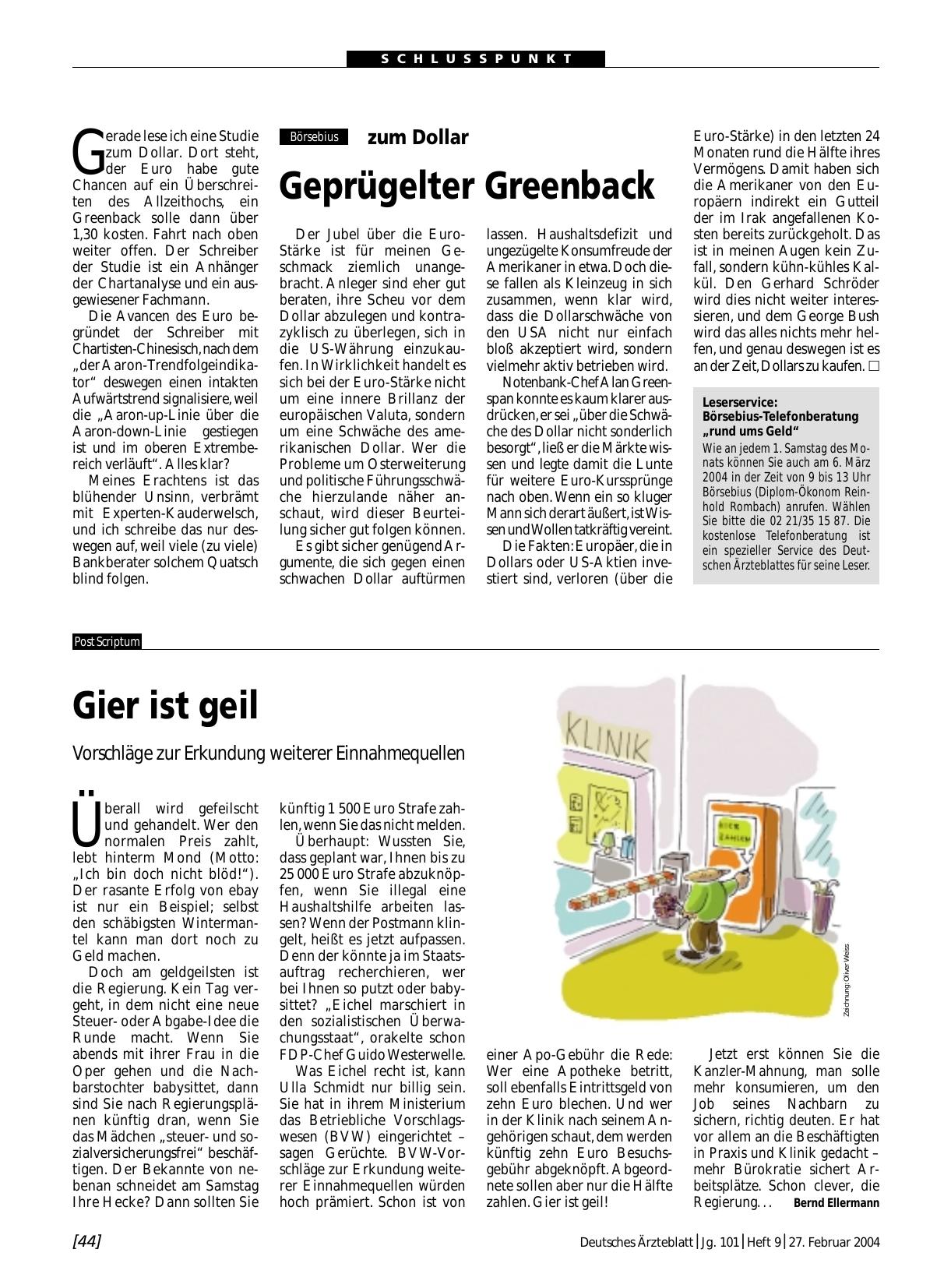 Vorschauseite 1: Börsebius zum Dollar: Geprügelter Greenback