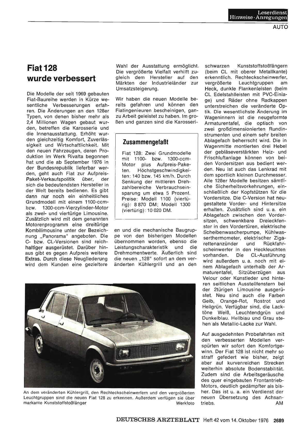 Vorschauseite 1: Fiat 128 wurde verbessert