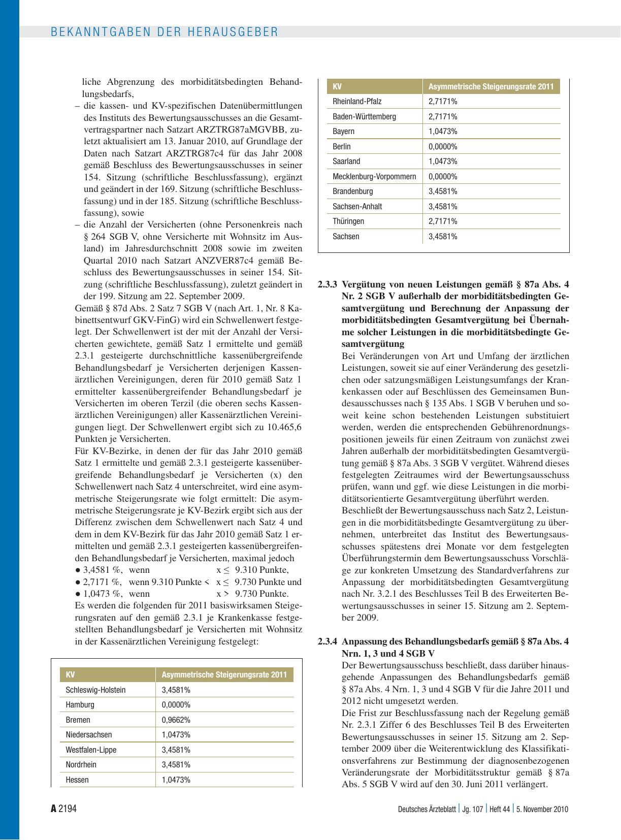 Vorschauseite 2: Beschluss des Erweiterten Bewertungsausschusses nach § 87 Abs. 4 SGB V zur Weiterentwicklung der vertragsärztlichen Vergütung in den Jahren 2011 und 2012 in seiner 23. Sitzung am…