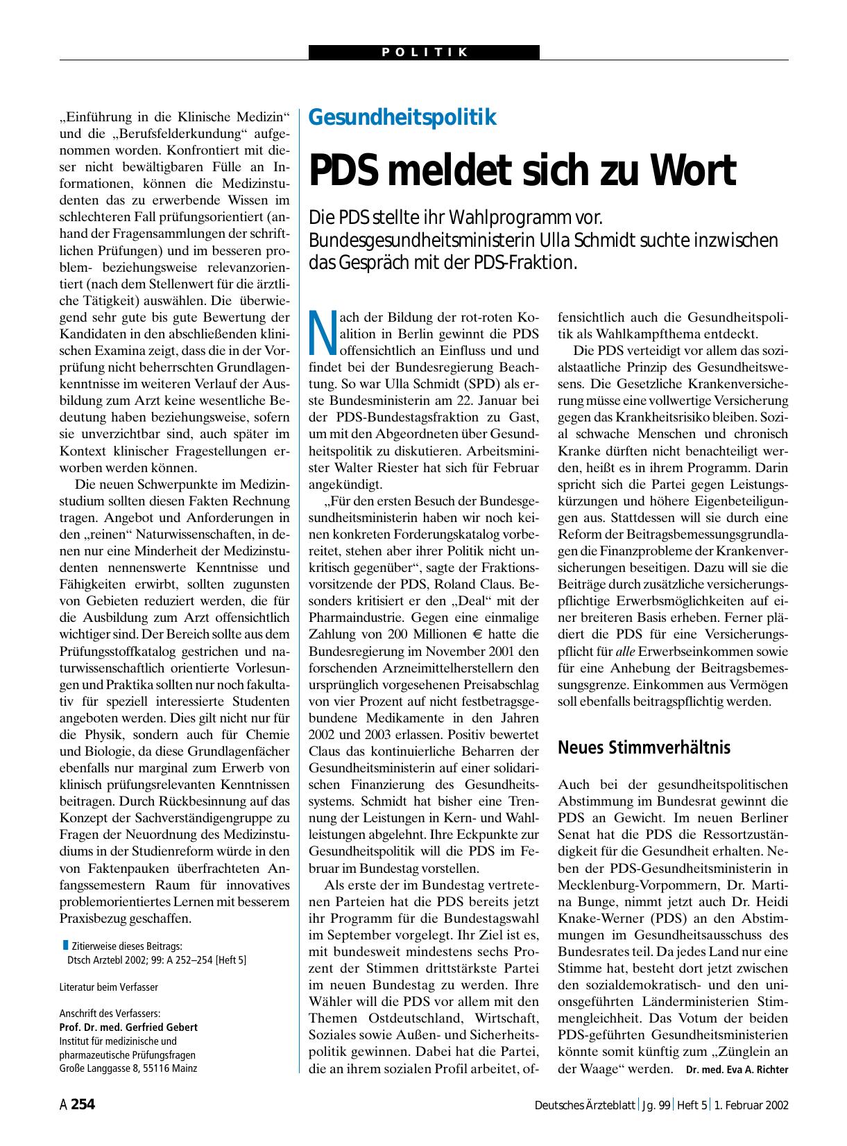 Vorschauseite 1: Gesundheitspolitik: PDS meldet sich zu Wort