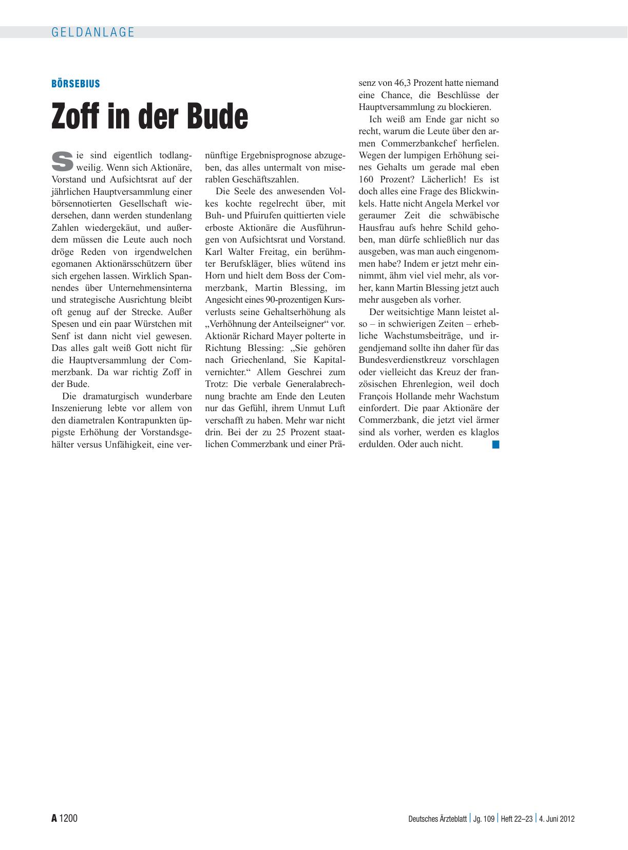 Vorschauseite 1: Börsebius: Zoff in der Bude