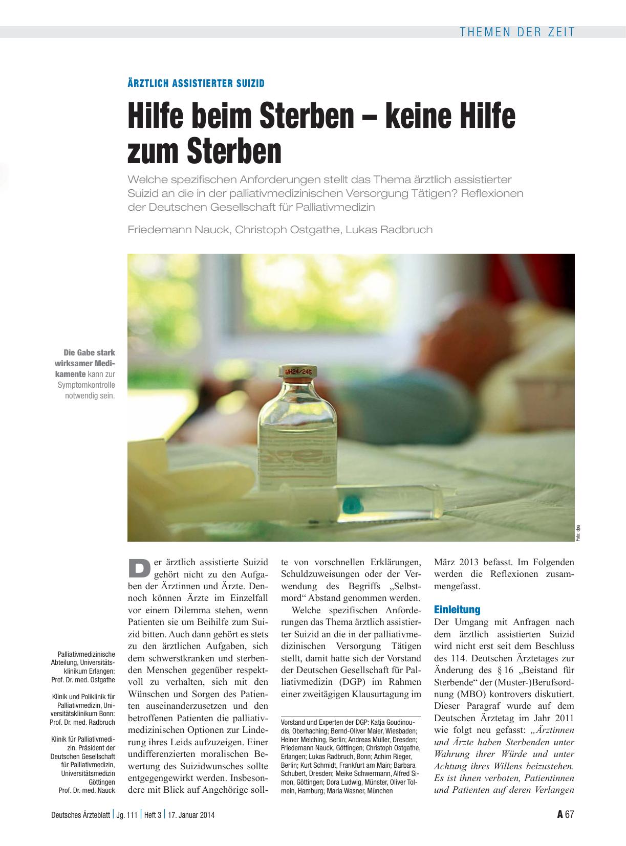 Vorschauseite 1: Ärztlich assistierter Suizid: Hilfe beim Sterben – keine Hilfe zum Sterben