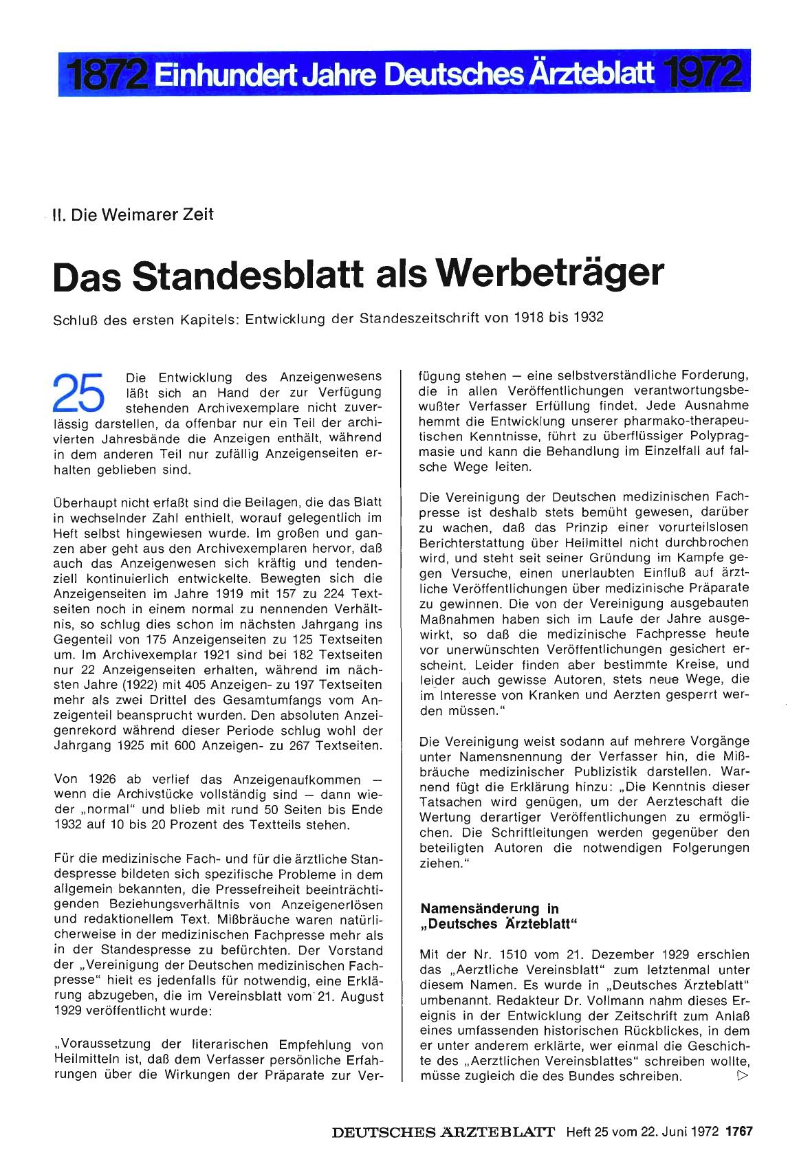 Vorschauseite 1: II. Die Weimarer Zeit: Das Standesblatt als Werbeträger — Schluß des ersten Kapitels: Entwicklung der Standeszeitschrift von 1918 bis 1932