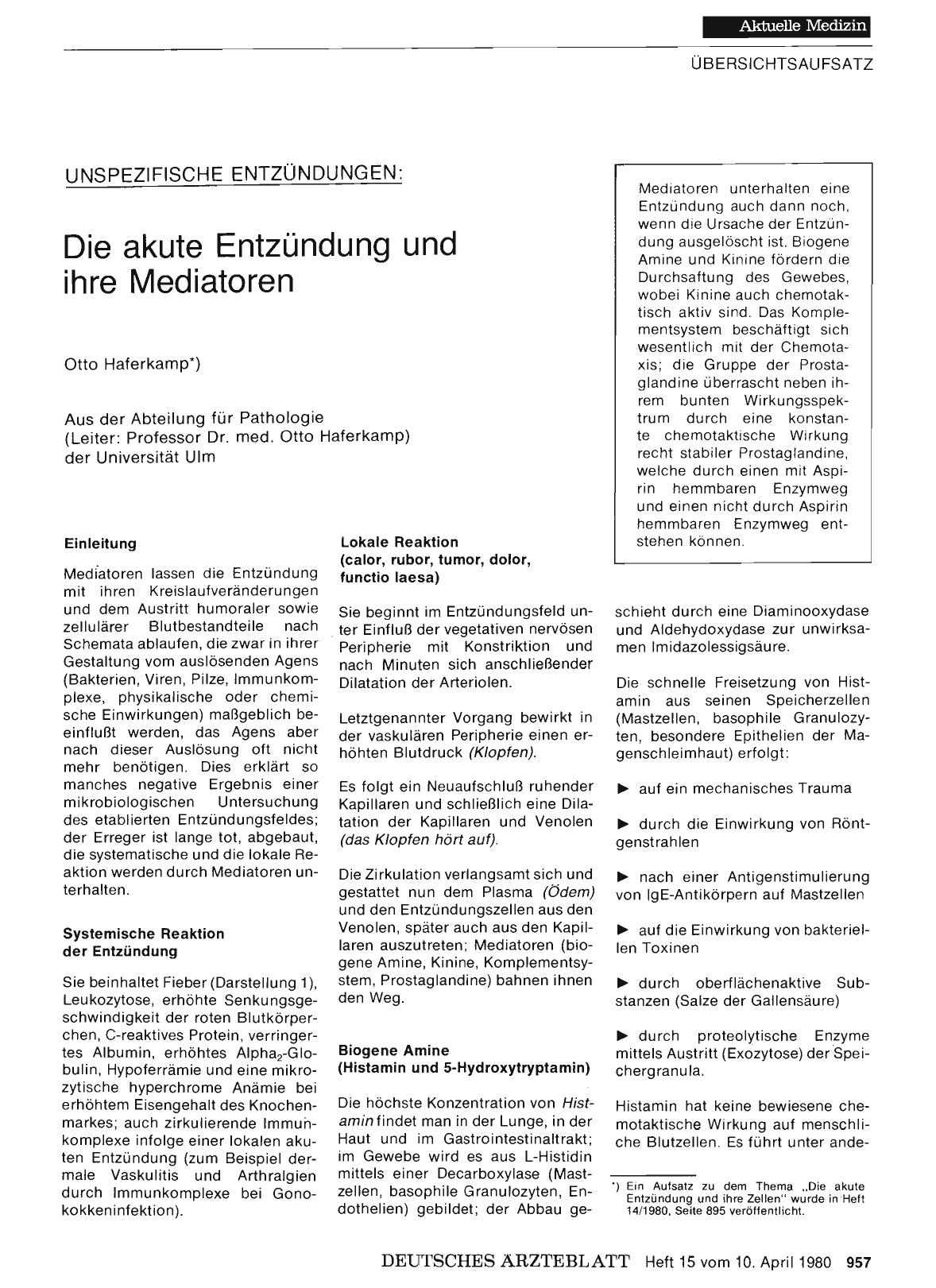 Vorschauseite 1: Unspezifische Entzündungen: Die akute Entzündung und ihre Mediatoren