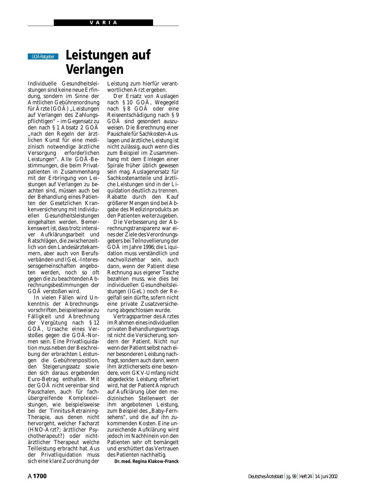 Vorschauseite 1: Leistungen auf Verlangen