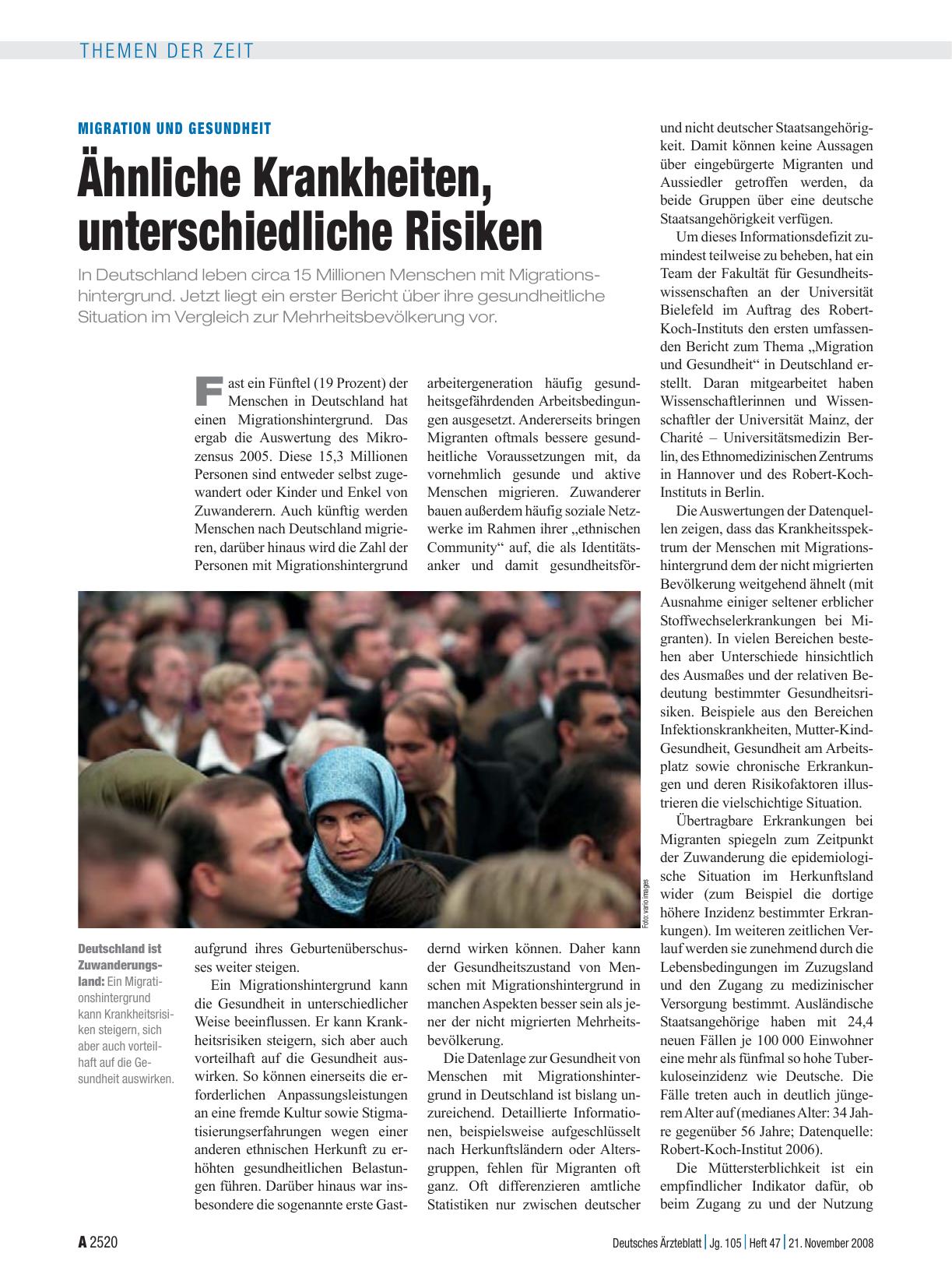 Vorschauseite 1: Migration und Gesundheit: Ähnliche Krankheiten, unterschiedliche Risiken