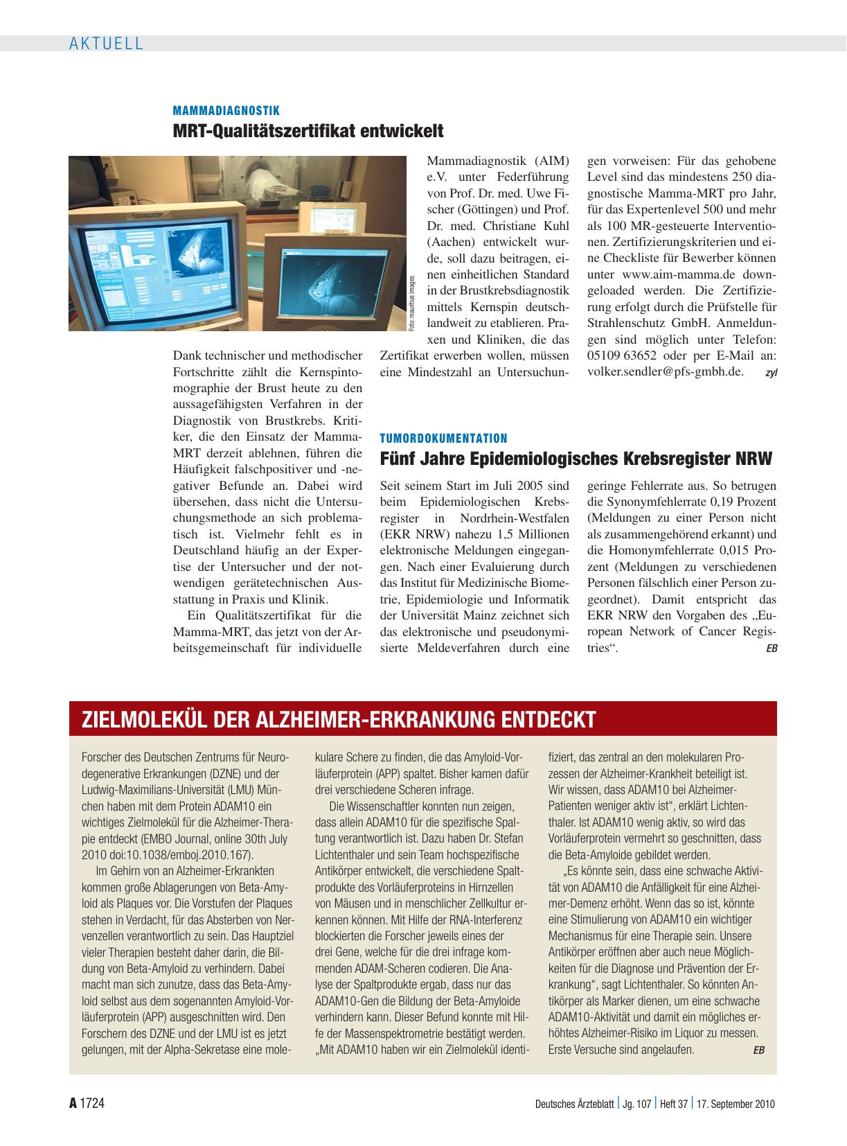 Vorschauseite 1: Mammadiagnostik: MRT-Qualitätszertifikat entwickelt