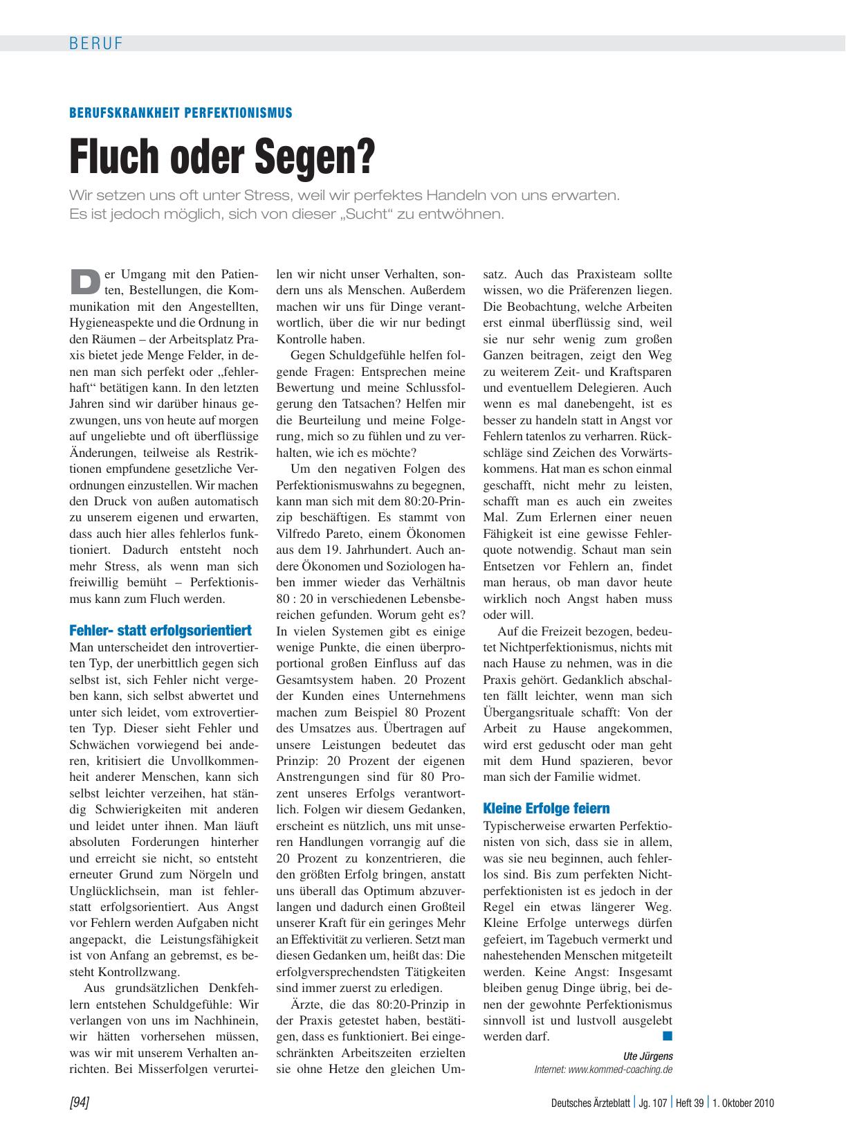 Vorschauseite 1: Berufskrankheit Perfektionismus: Fluch oder Segen?