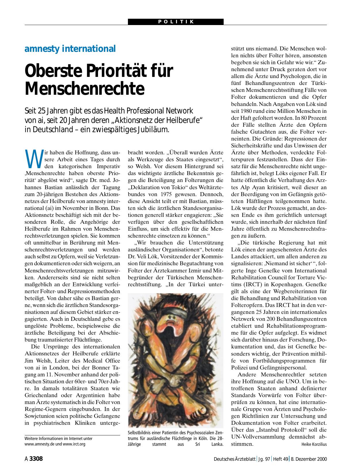 Vorschauseite 1: amnesty international: Oberste Priorität für Menschenrechte