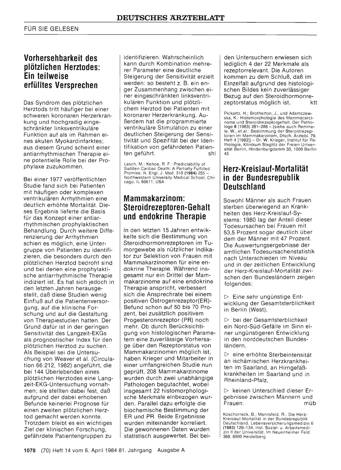 Vorschauseite 1: Herz-Kreislauf-Mortalität in der Bundesrepublik Deutschland