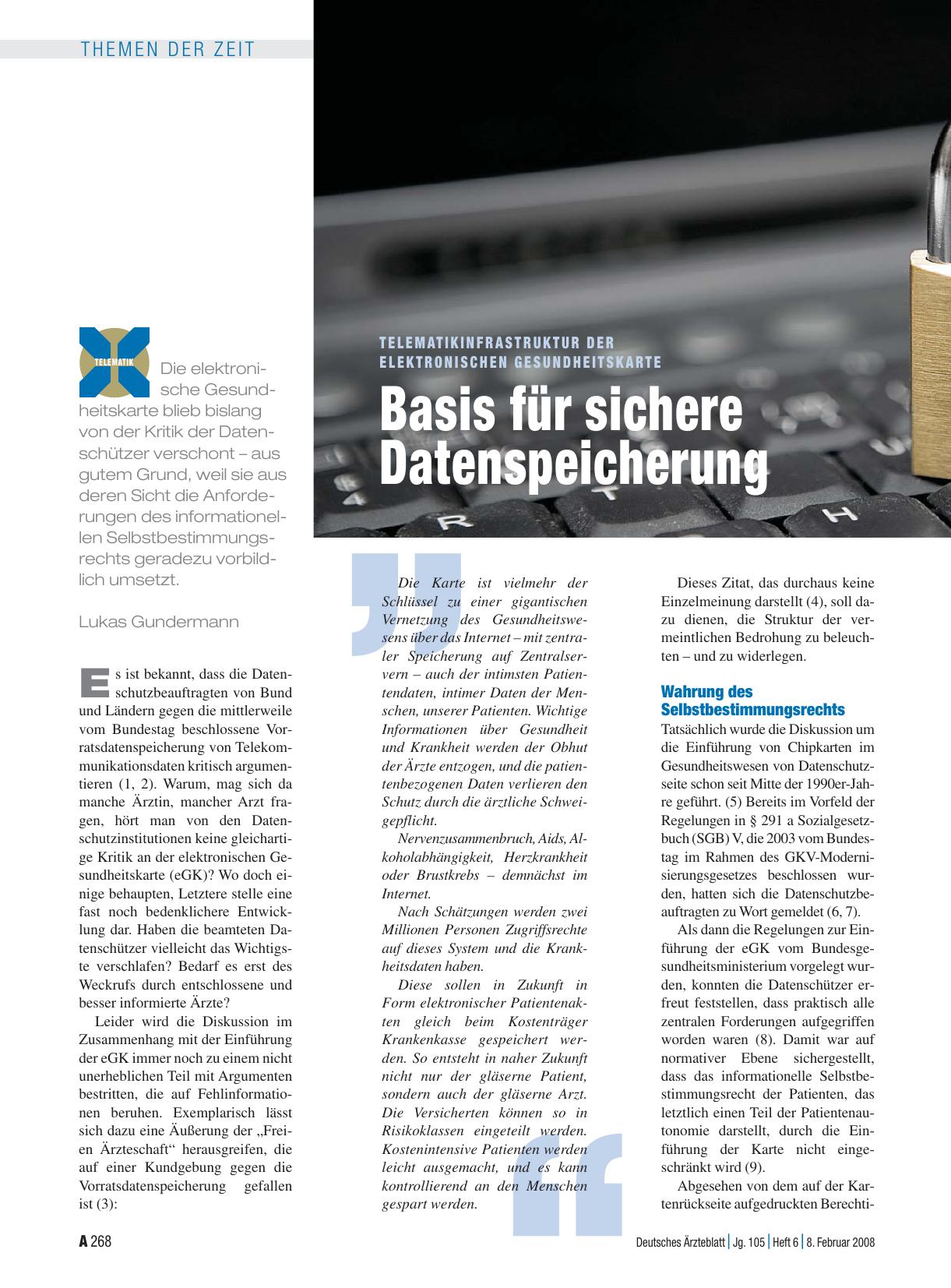 Vorschauseite 1: Telematikinfrastruktur der elektronischen Gesundheitskarte: Basis für sichere Datenspeicherung