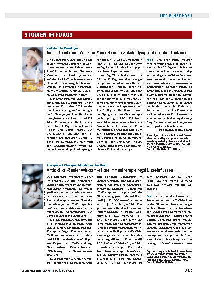 Vorschauseite 1: Pädiatrische Onkologie: Immunboost durch Omikron-Reinfektion trotz akuter lymphoblastischer Leukämie