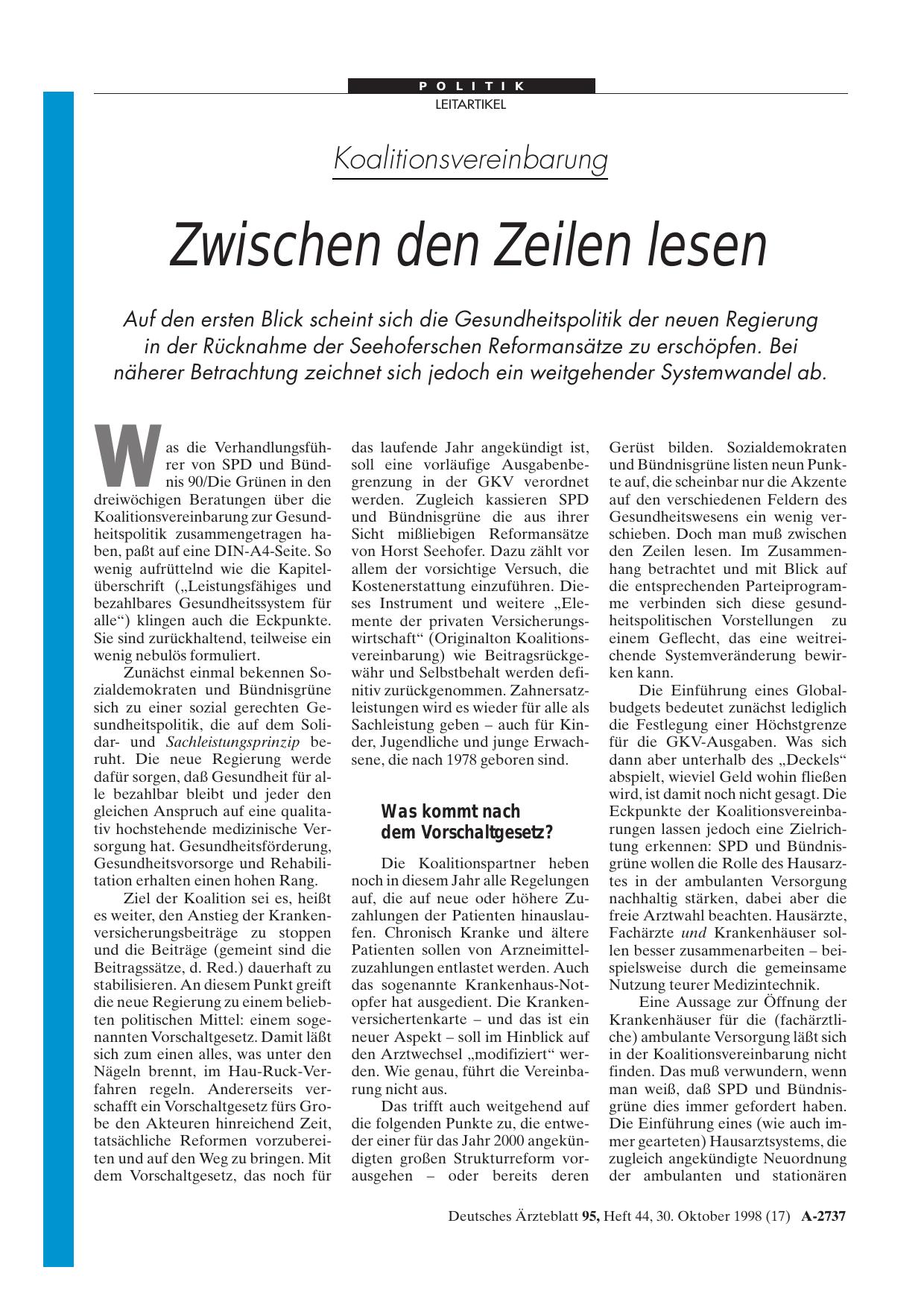 Vorschauseite 1: Koalitionsvereinbarung: Zwischen den Zeilen lesen
