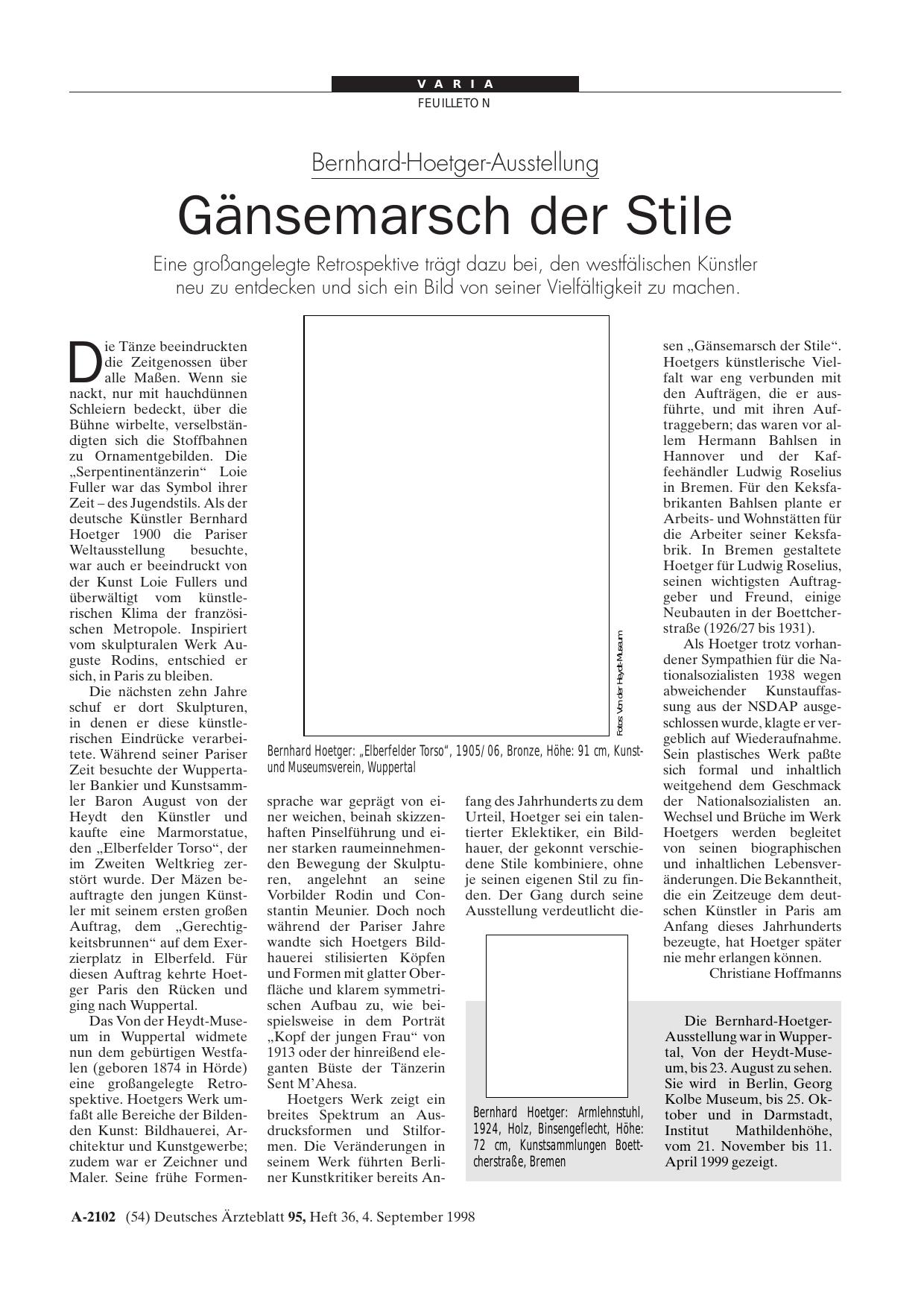 Vorschauseite 1: Bernhard-Hoetger-Ausstellung: Gänsemarsch der Stile