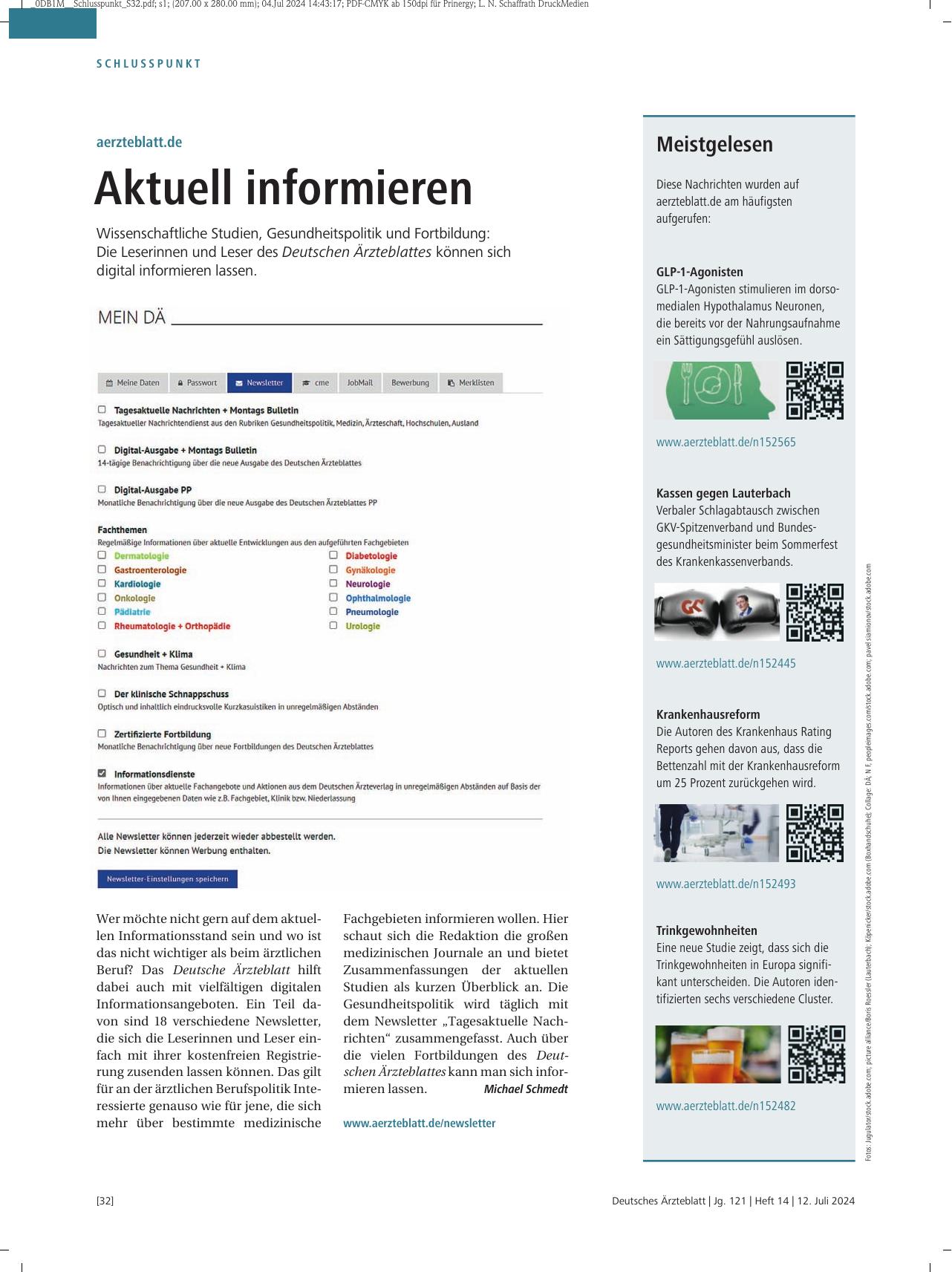 Vorschauseite 1: Ärzteblatt.de: Aktuell informieren