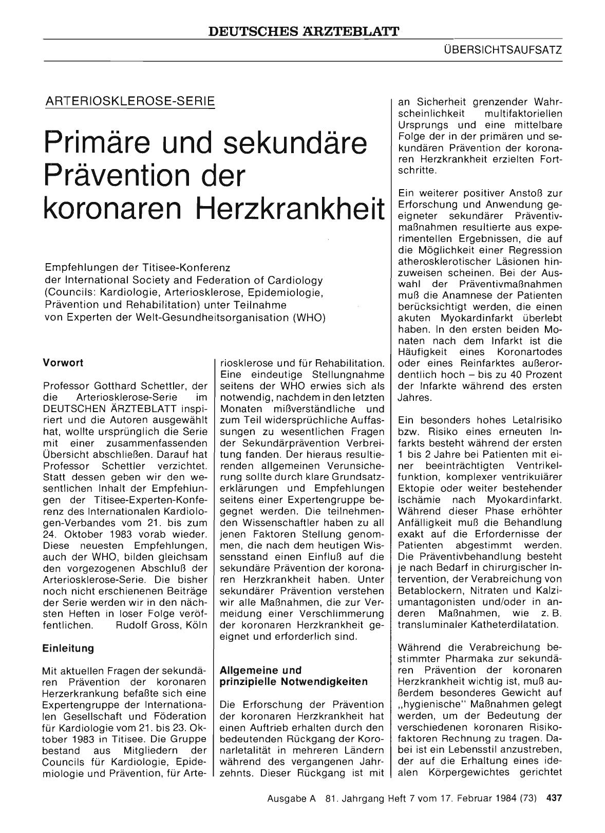 Vorschauseite 1: Primäre und sekundäre Prävention der koronaren Herzkrankheit