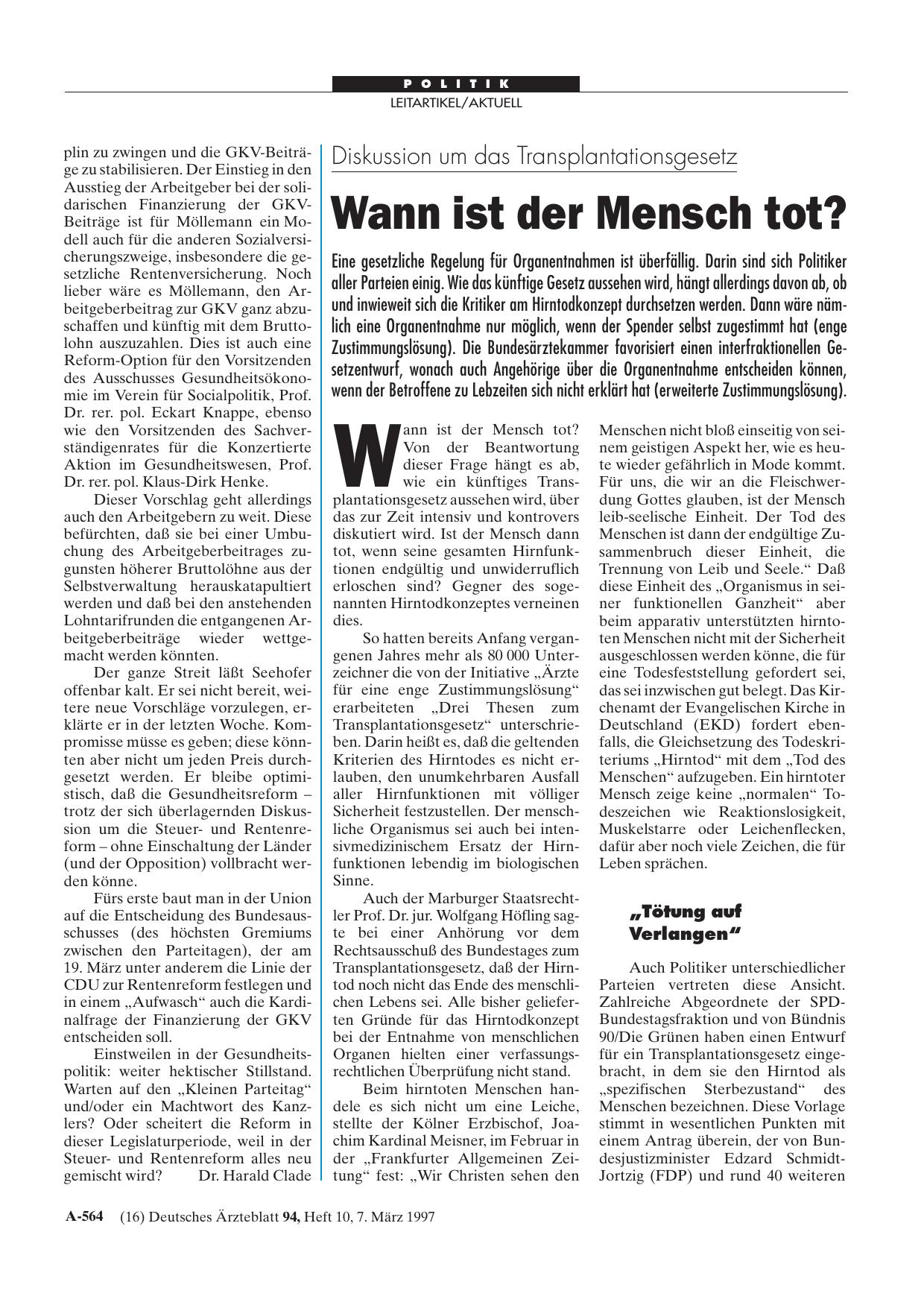 Vorschauseite 1: Diskussion um das Transplantationsgesetz: Wann ist der Mensch tot?