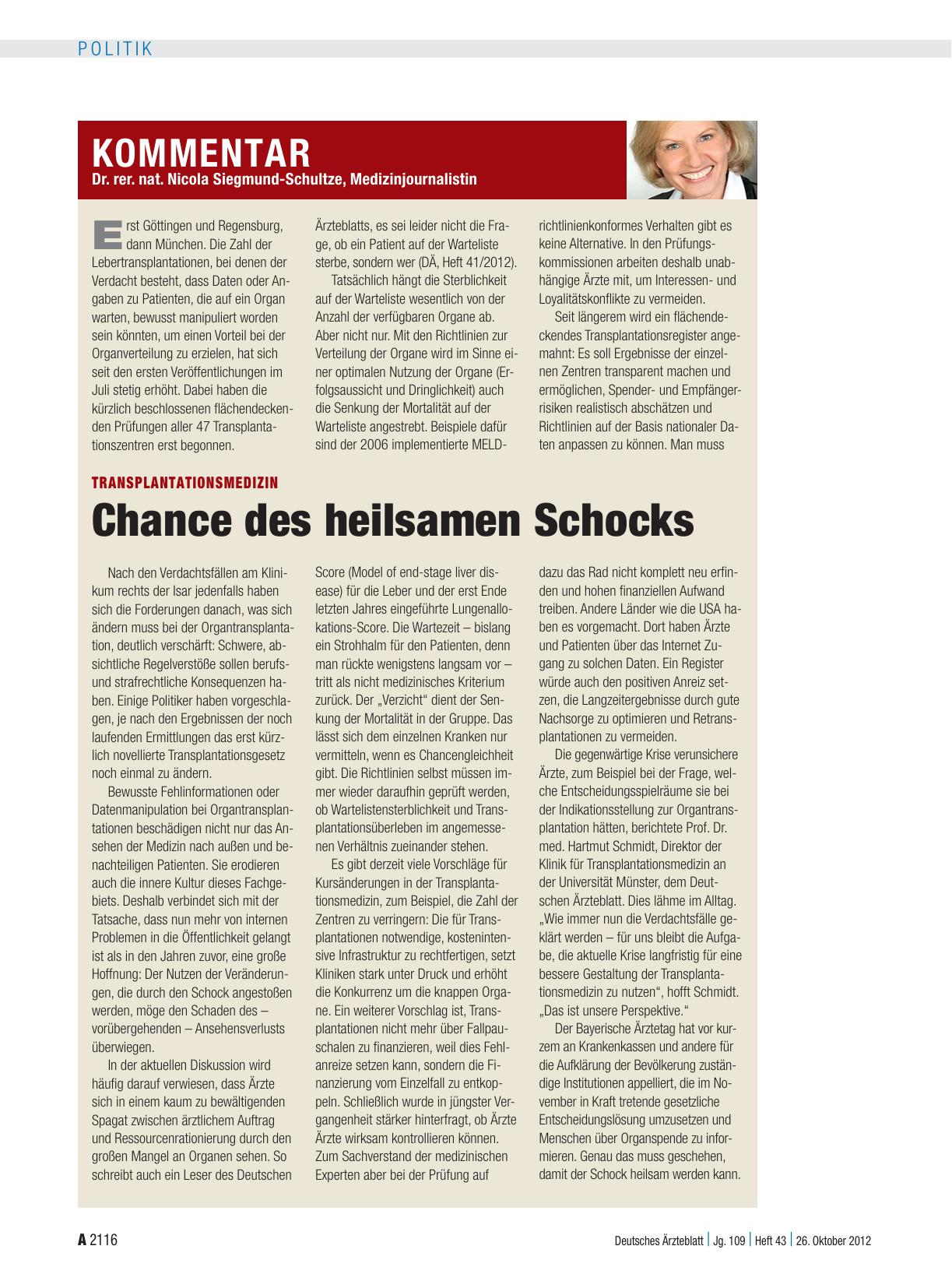 Vorschauseite 1: Transplantationsmedizin: Chance des heilsamen Schocks